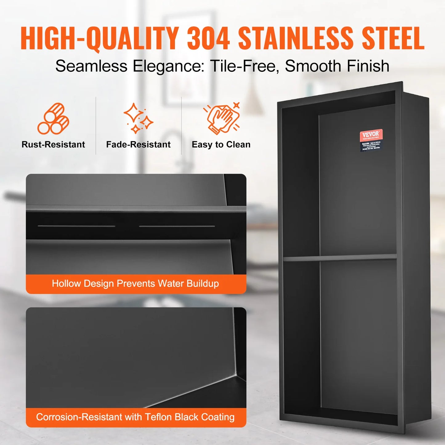 SucceBuy 304 Stainless Steel Recessed Shower Niche Double Shelves