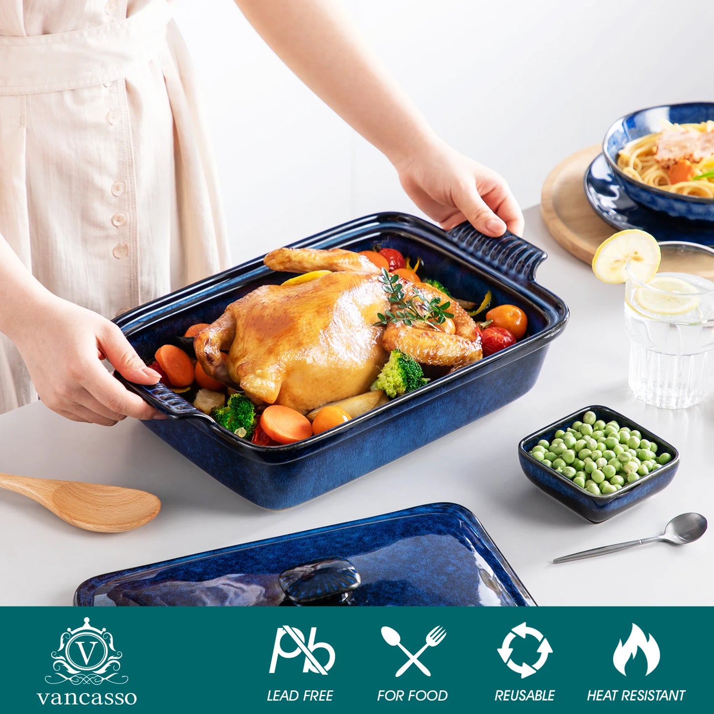 Malacasa Starry Stoneware Casserole Dish Large Lasagna Pan With Lid
