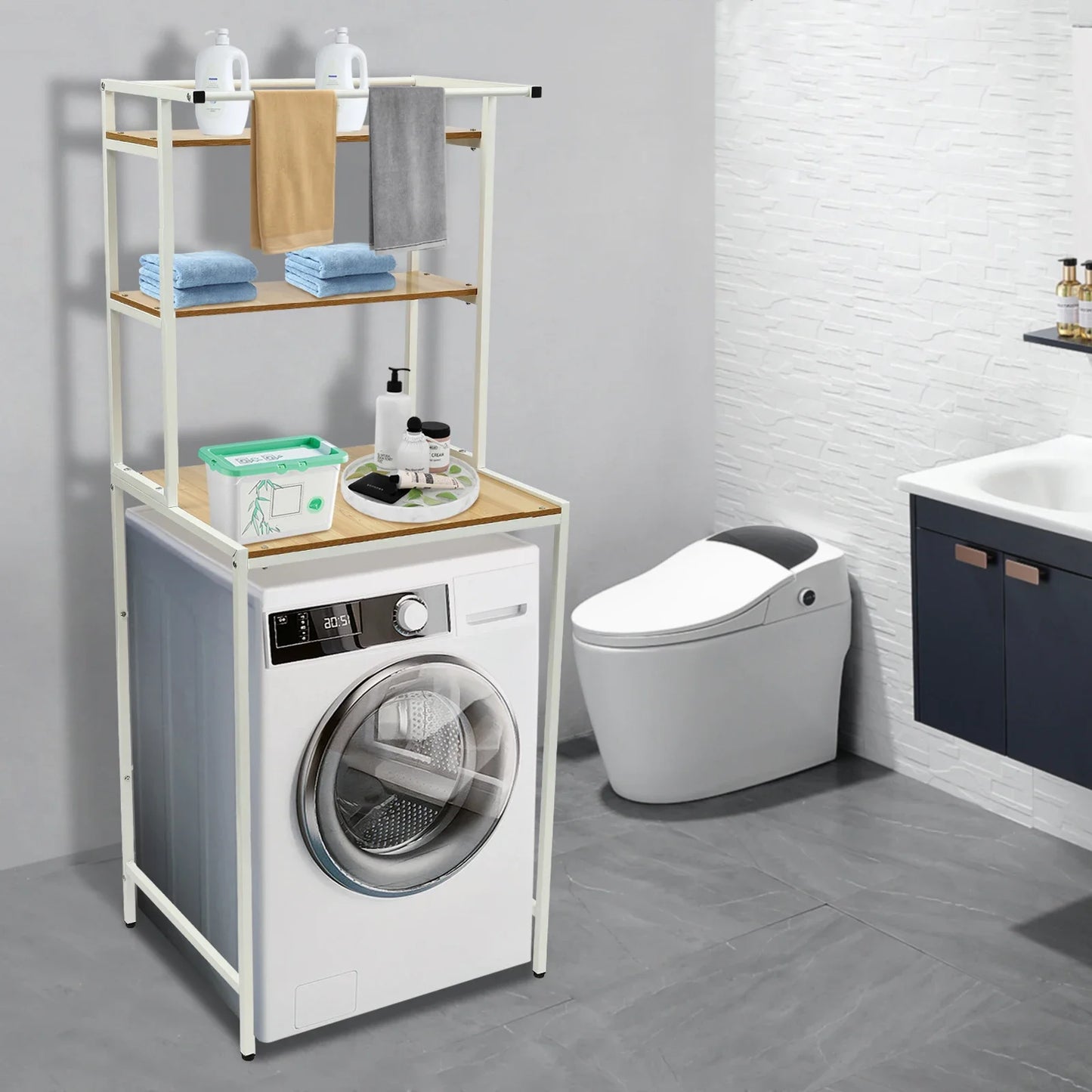 Three Tier Washer And Dryer Storage Shelf Space Saving Unit
