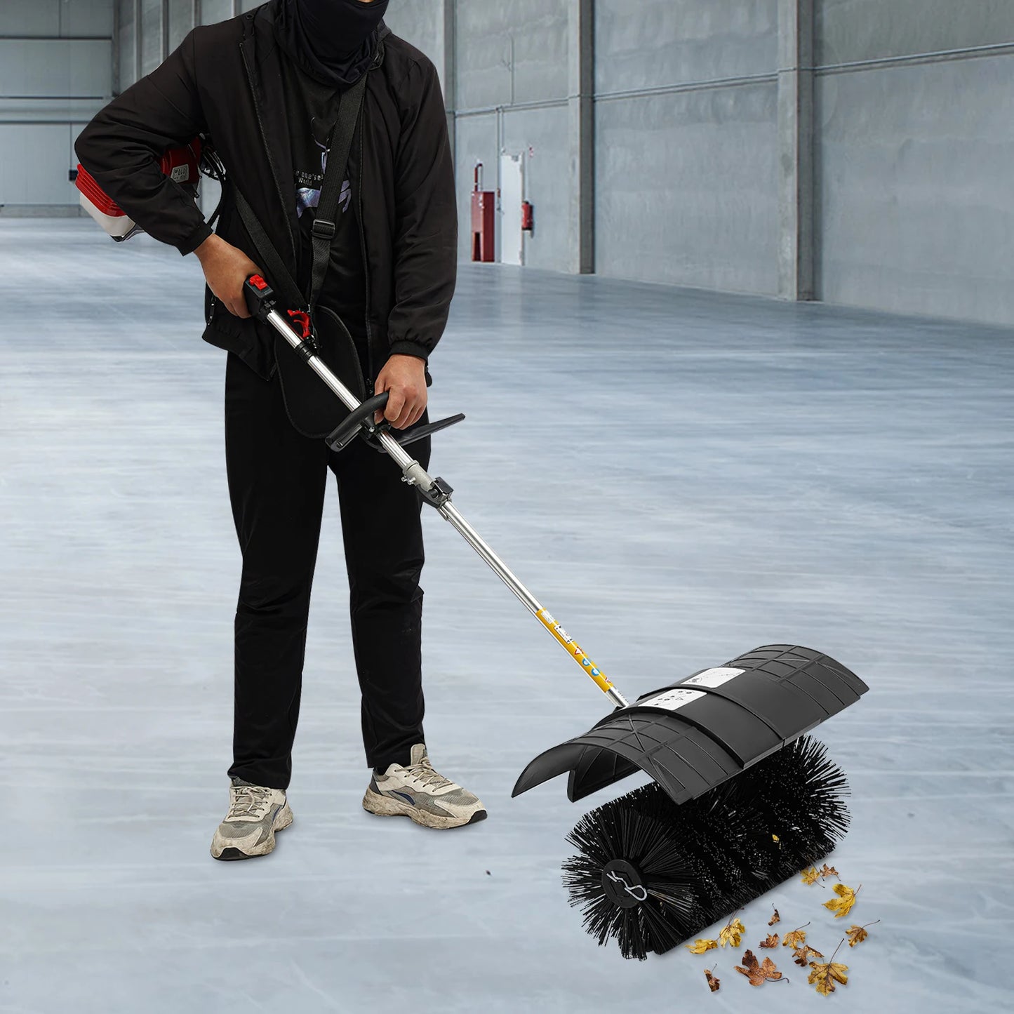 Gas Powered Walk Behind Sweeper Multi Surface Brush Cleaner Driveways