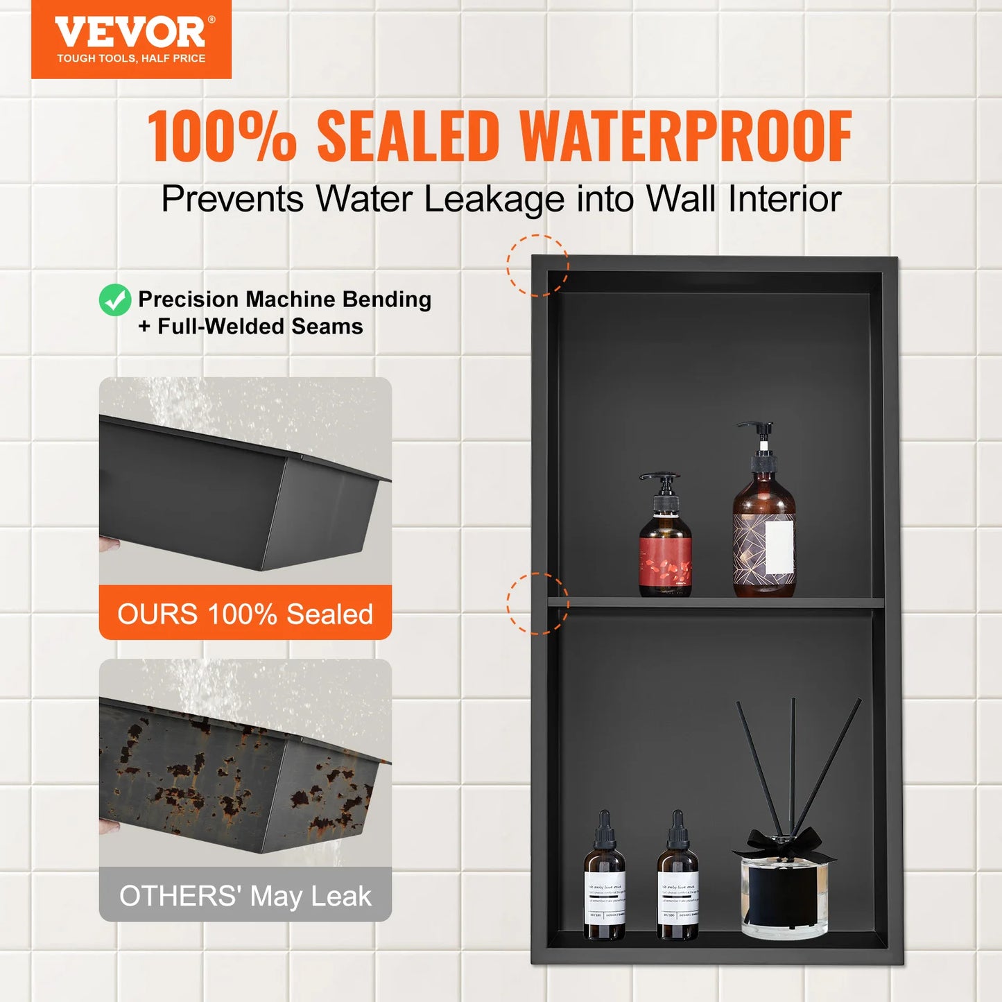 SucceBuy 304 Stainless Steel Recessed Shower Niche Double Shelves