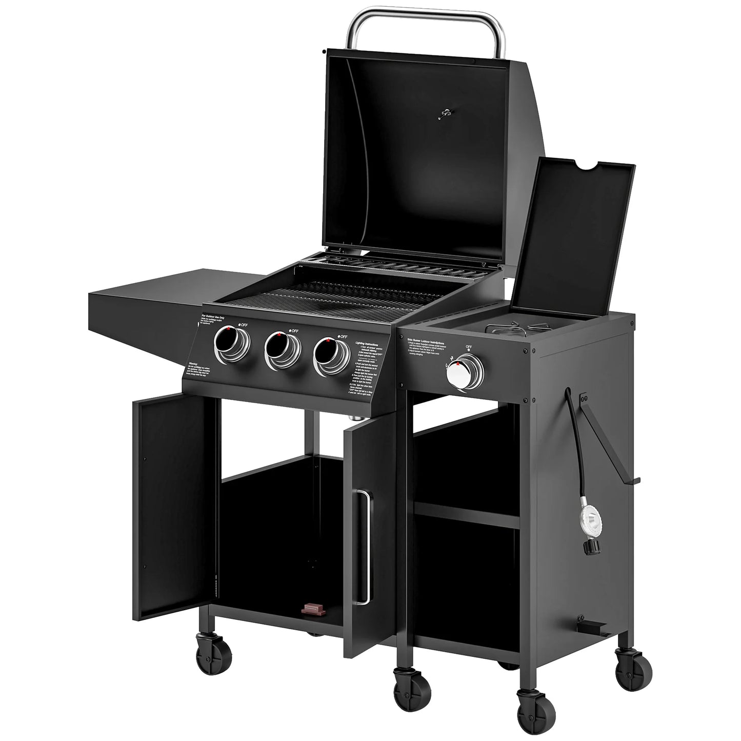 3 Burner Gas Grill With Side Burner And Warming Rack