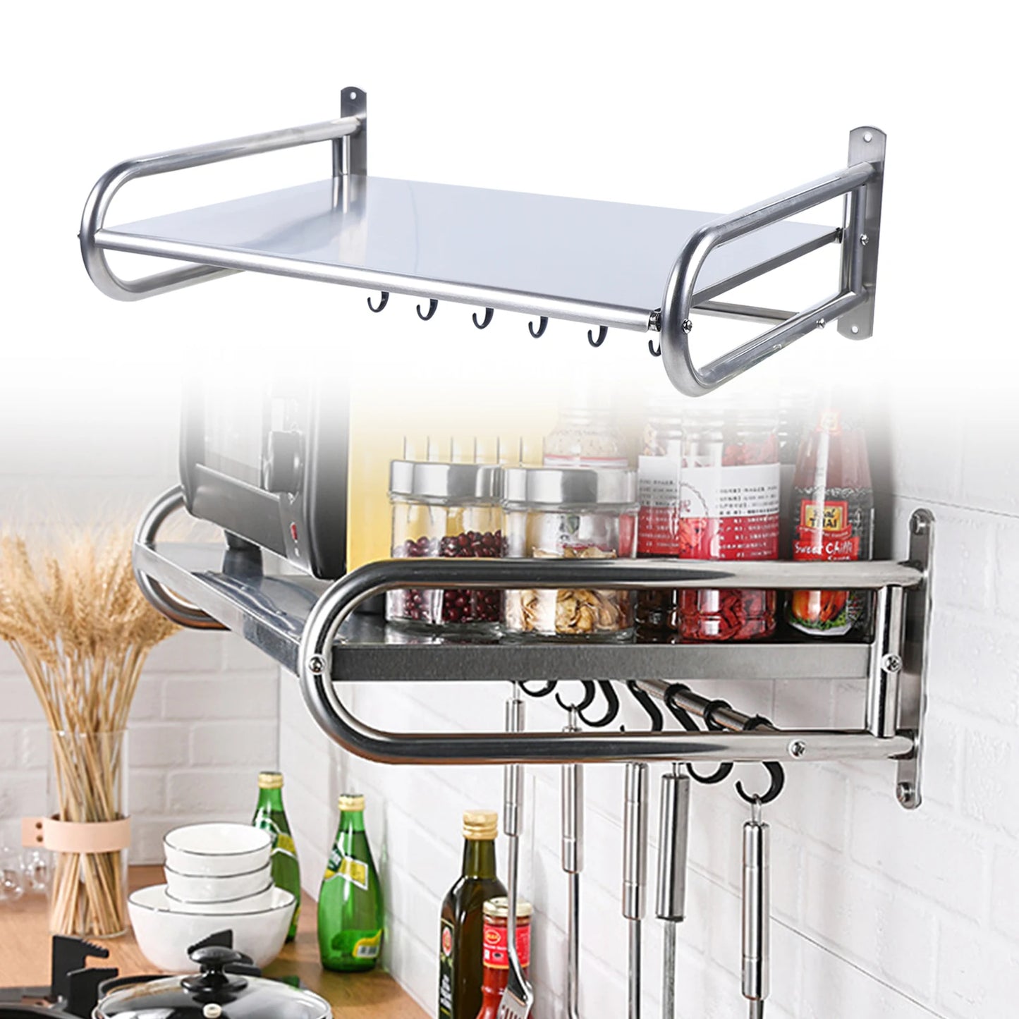 Stainless Steel Microwave Oven Rack Wall Mounted Shelf