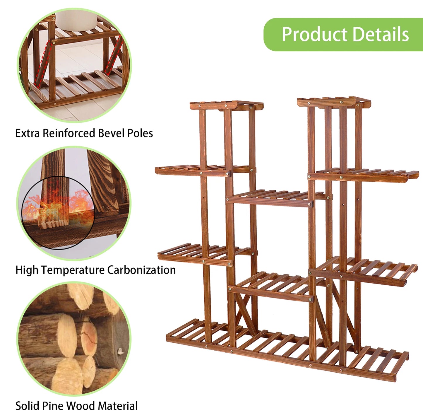 Wisfor Wooden Plant Shelf Display Stand For Indoor Outdoor