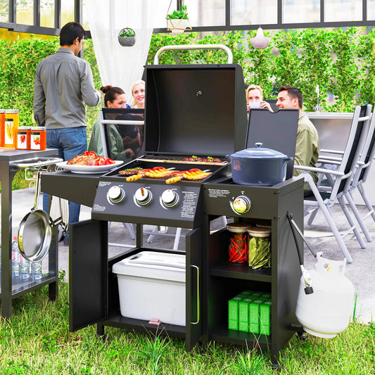 3 Burner Gas Grill With Side Burner And Warming Rack