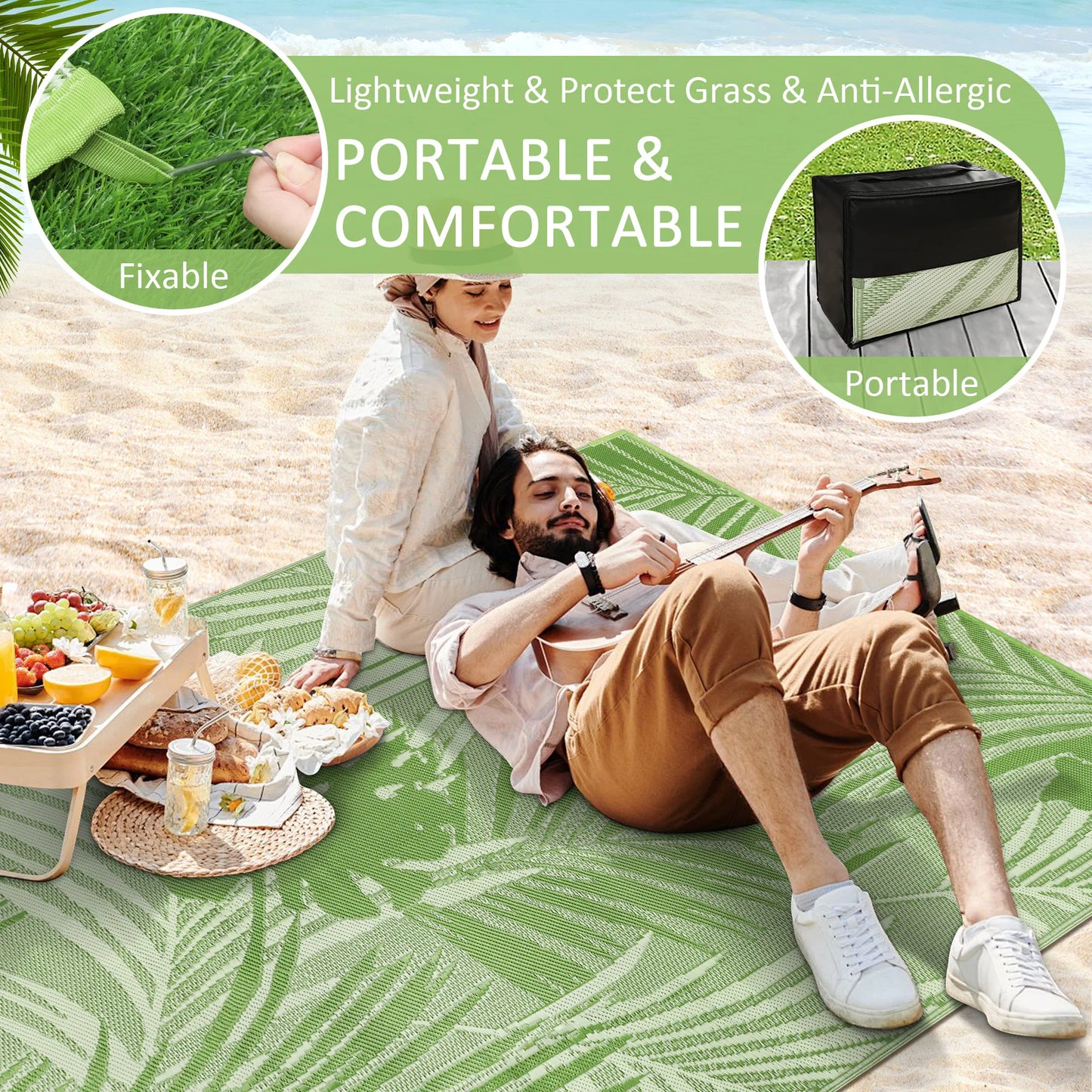 Recycled Plastic Straw Outdoor Rug Waterproof Patio Carpet
