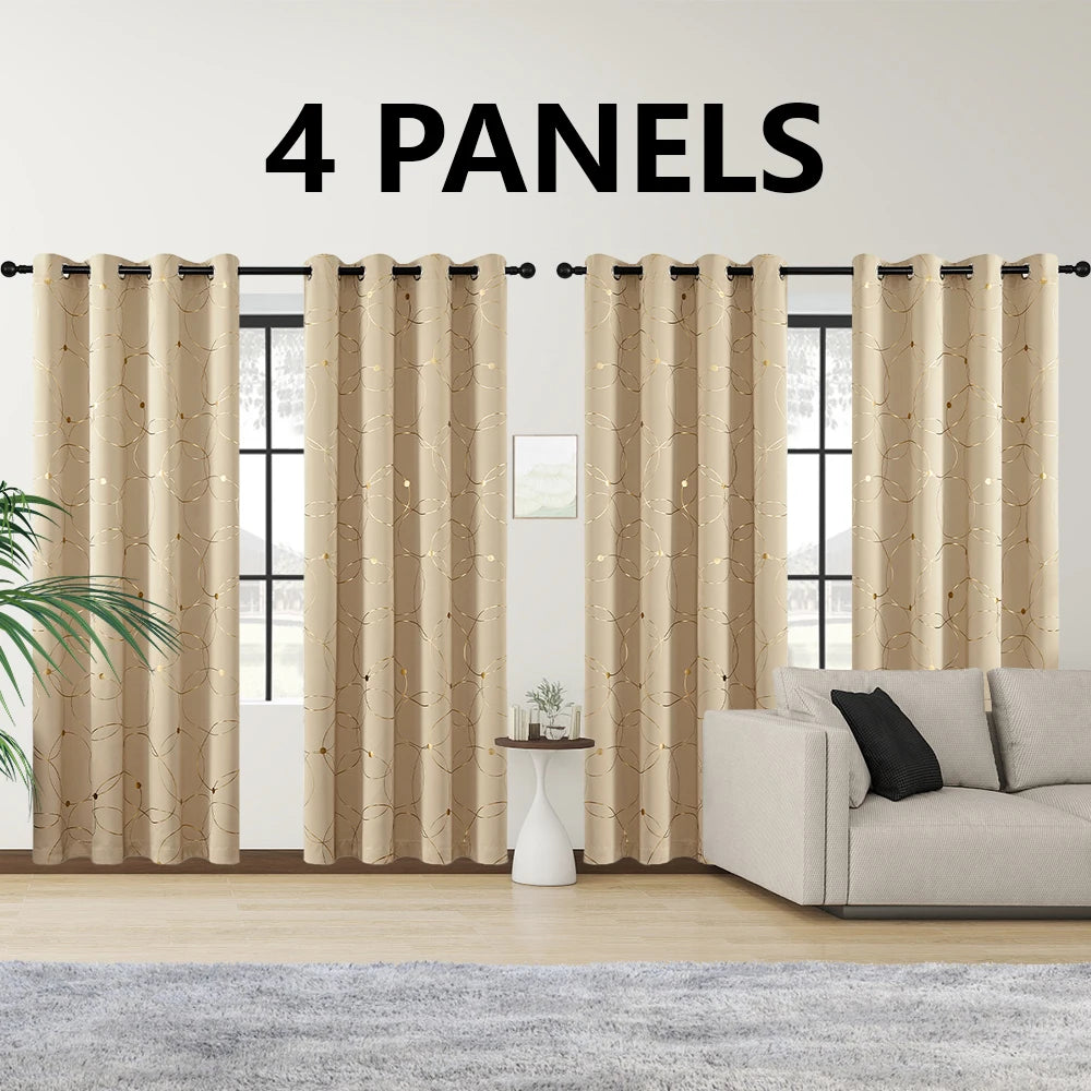 Foil Printed Blackout Curtains Grommet Thermal Insulated Room Darkening
