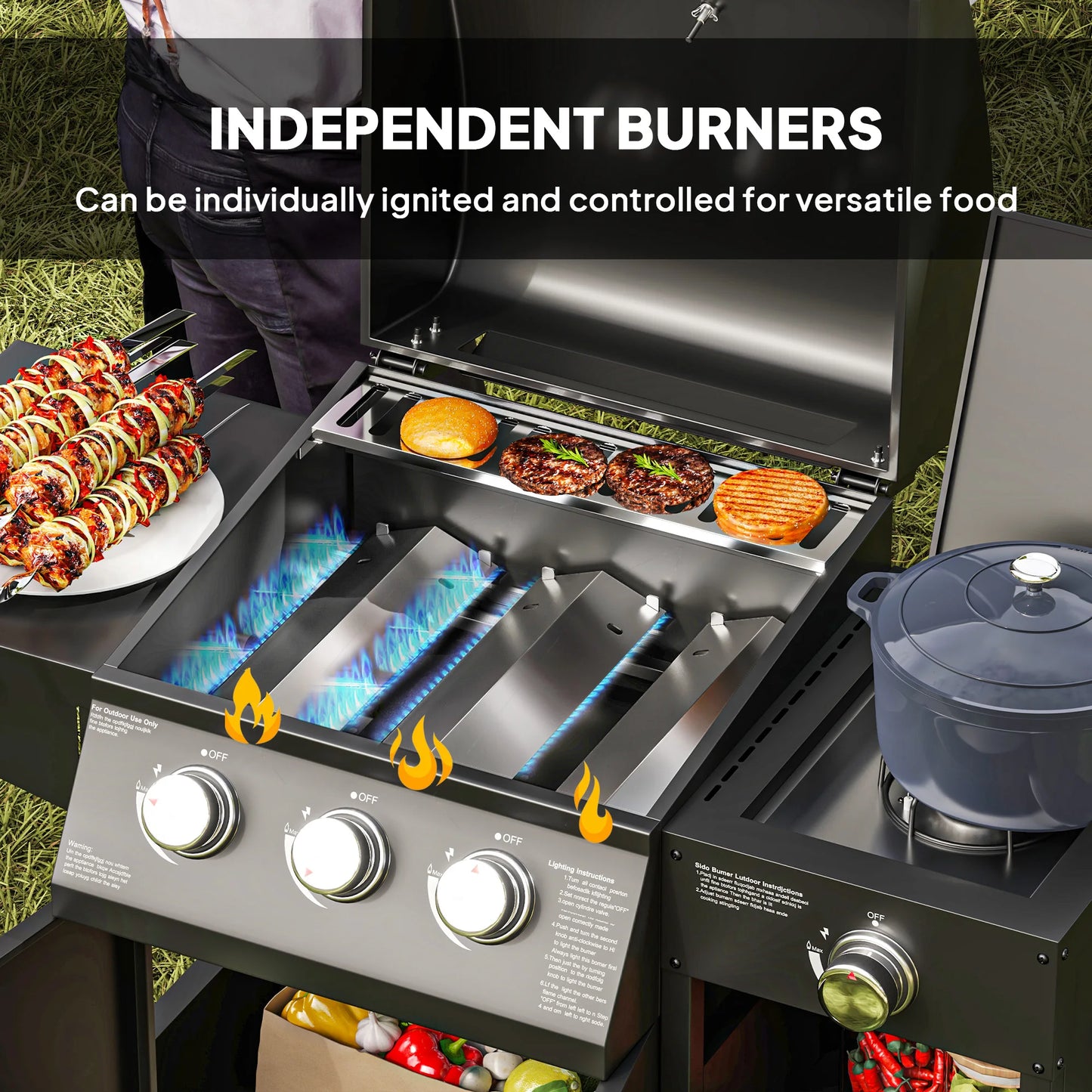 3 Burner Gas Grill With Side Burner And Warming Rack