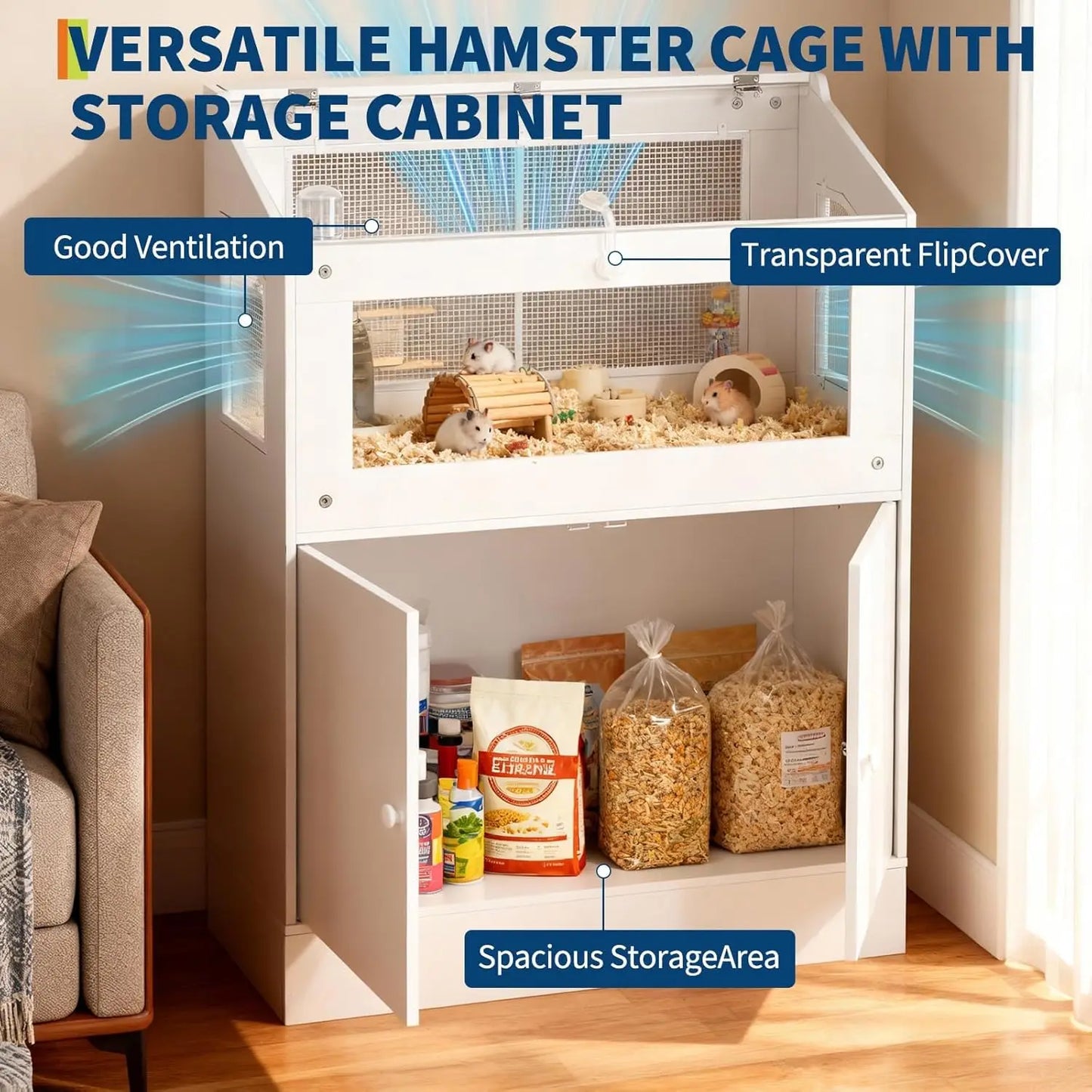 HiMISS Large Acrylic Small Animal Cage With Storage Cabinet