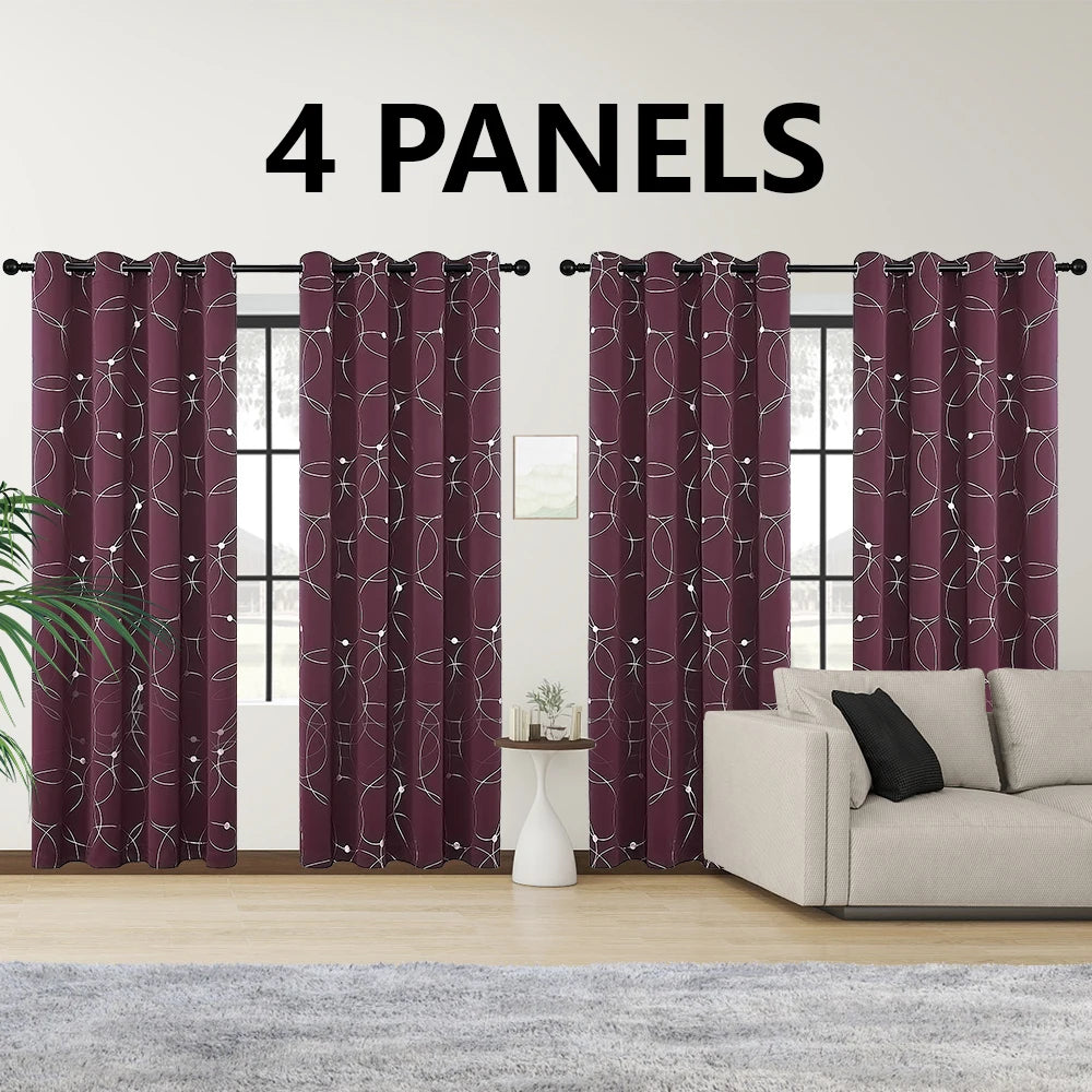 Foil Printed Blackout Curtains Grommet Thermal Insulated Room Darkening