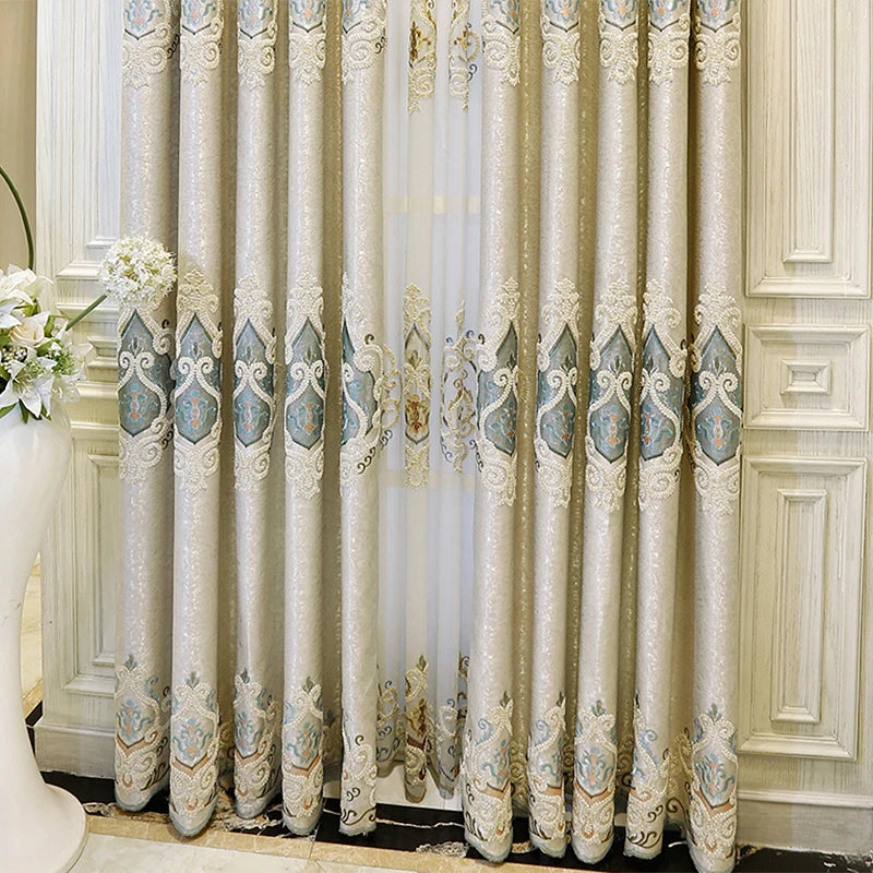 European Embroidered Blackout Curtain Panels For Windows