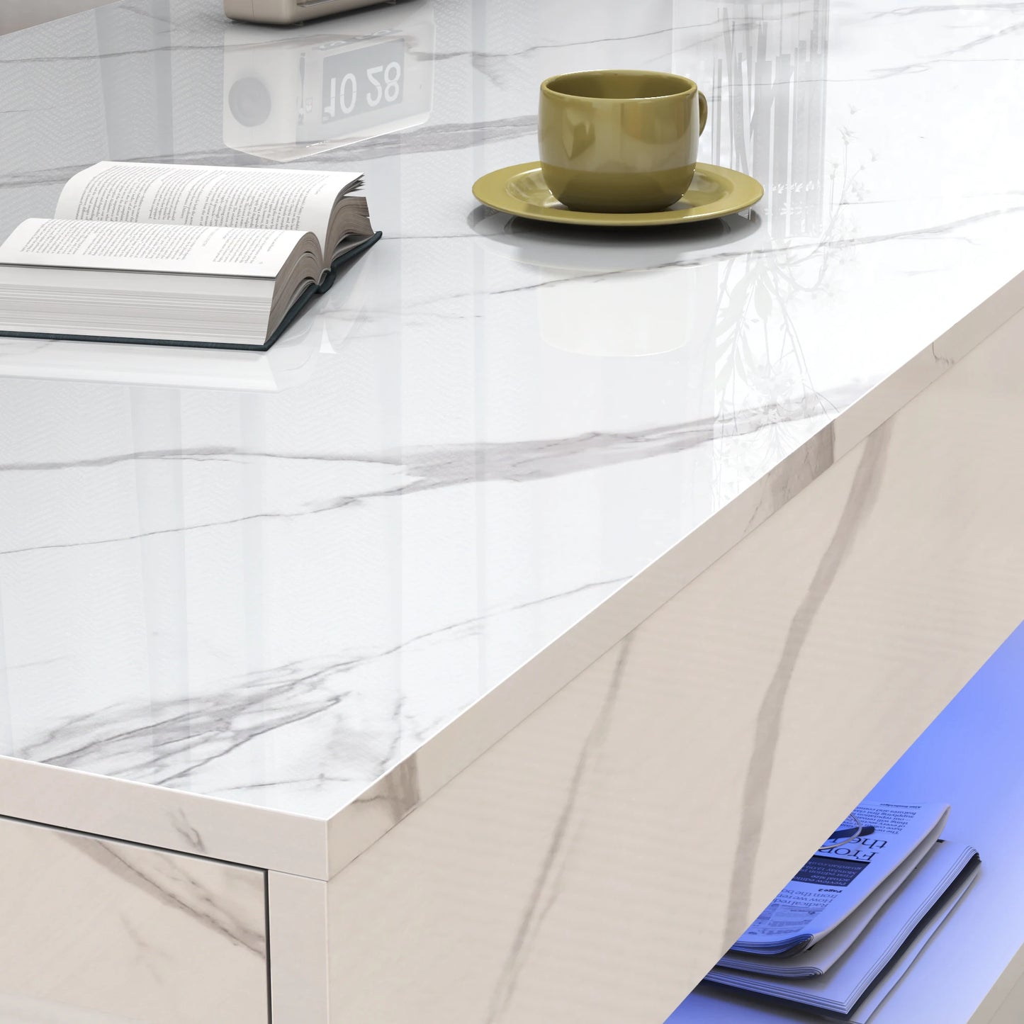 QiaoShiRen Modern LED Coffee Table With Double Storage Drawers