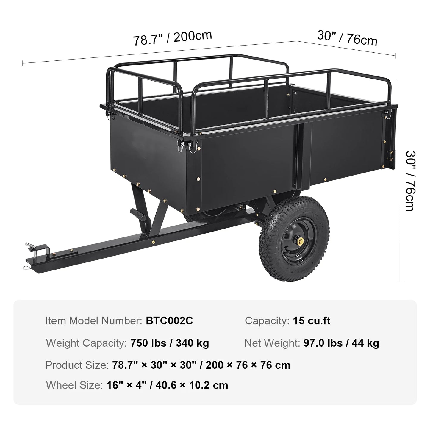 Heavy Duty Steel ATV Dump Trailer Removable Sides