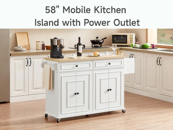 Mobile Kitchen Island With Drop Leaf And Power Outlet