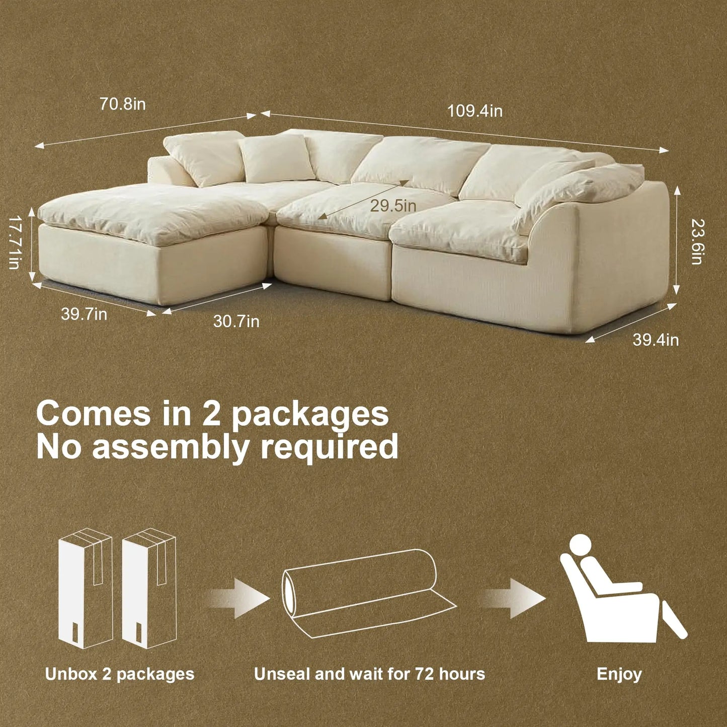 Yeflixvrau CN Modern Cloud L Shaped Sectional Sofa With Ottoman