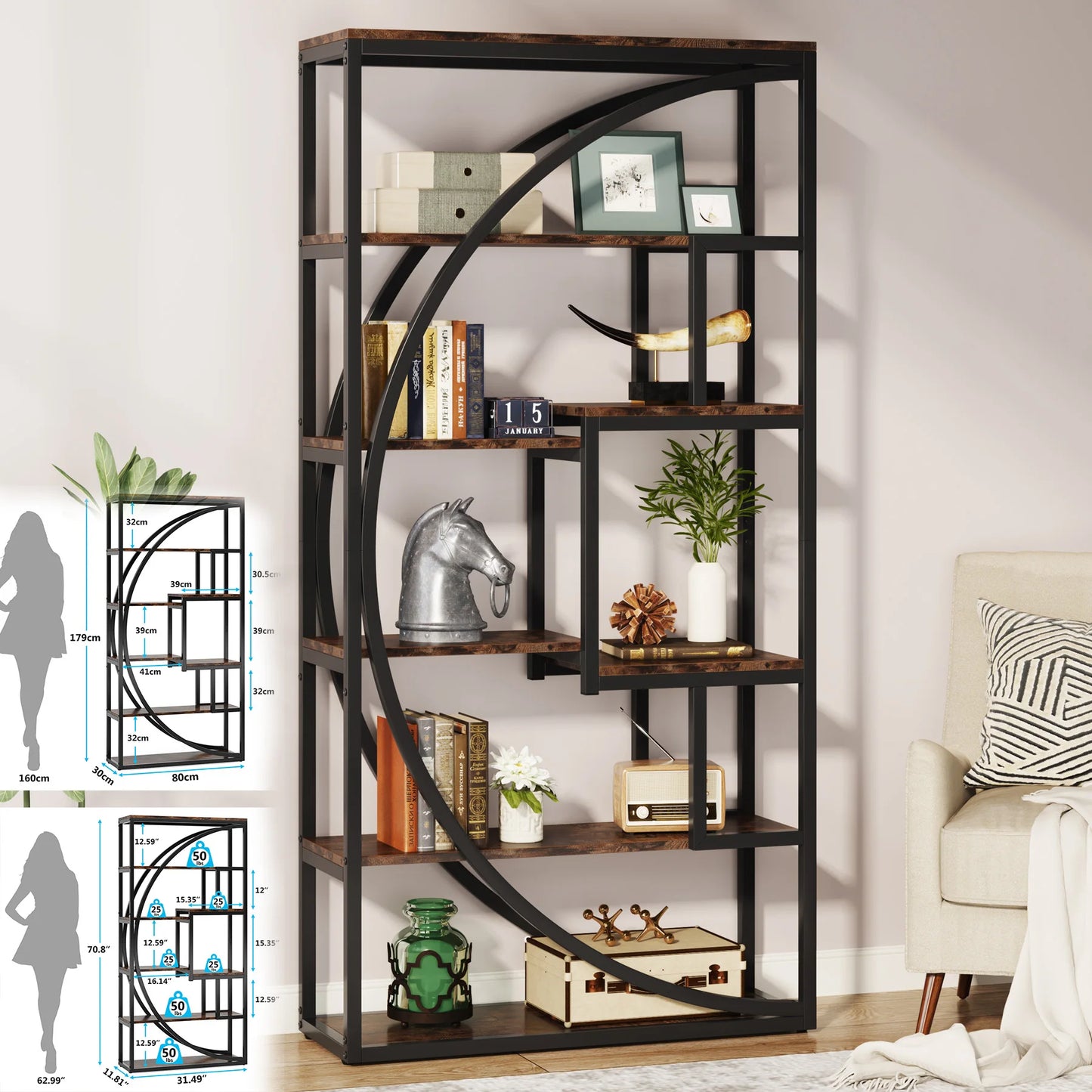Tribesigns Industrial 5 Tier Etagere Bookshelf Freestanding Storage