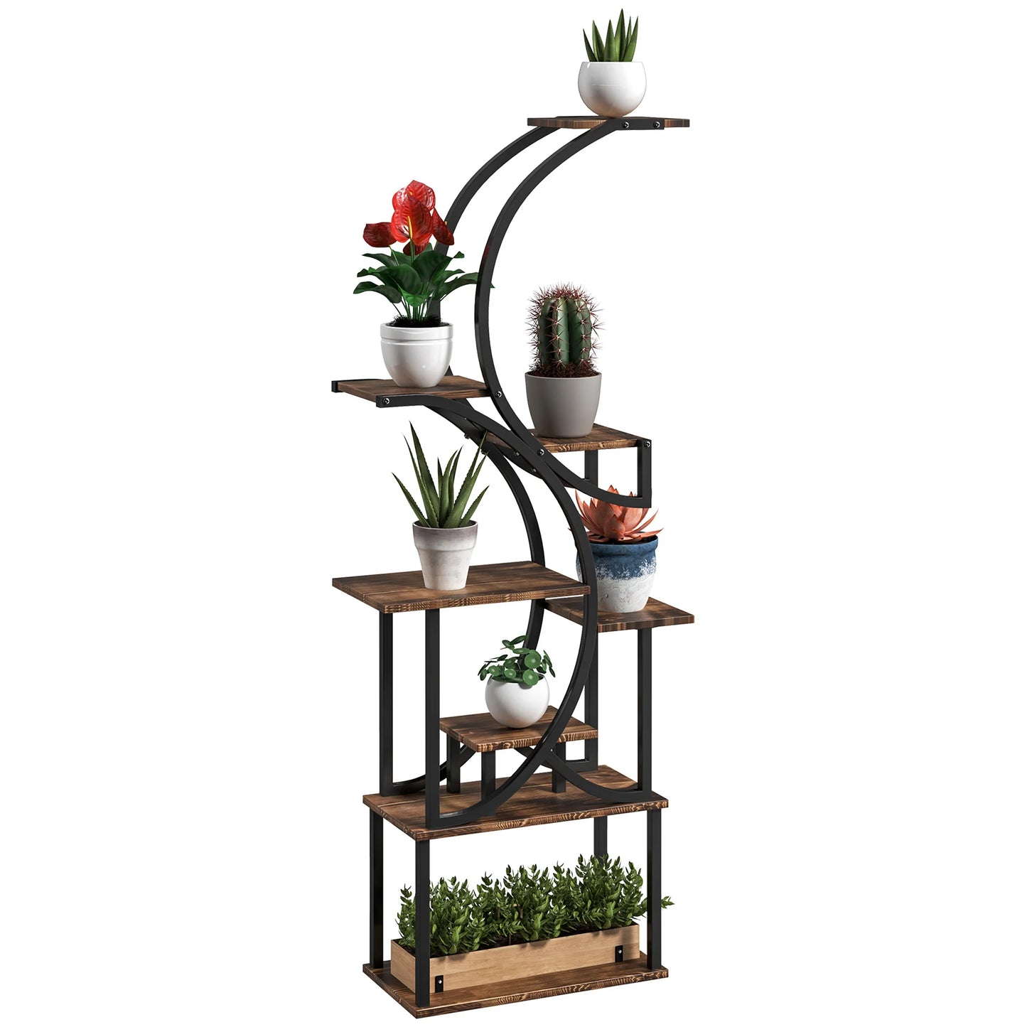 8 Tier Plant Stand S Shaped Corner Shelf Carbonized Finish