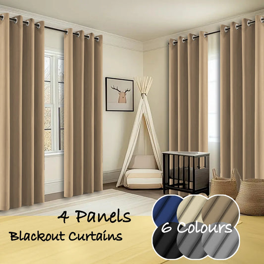 Four Panel Thermal Blackout Curtains Ring Top Insulated Window Drapes