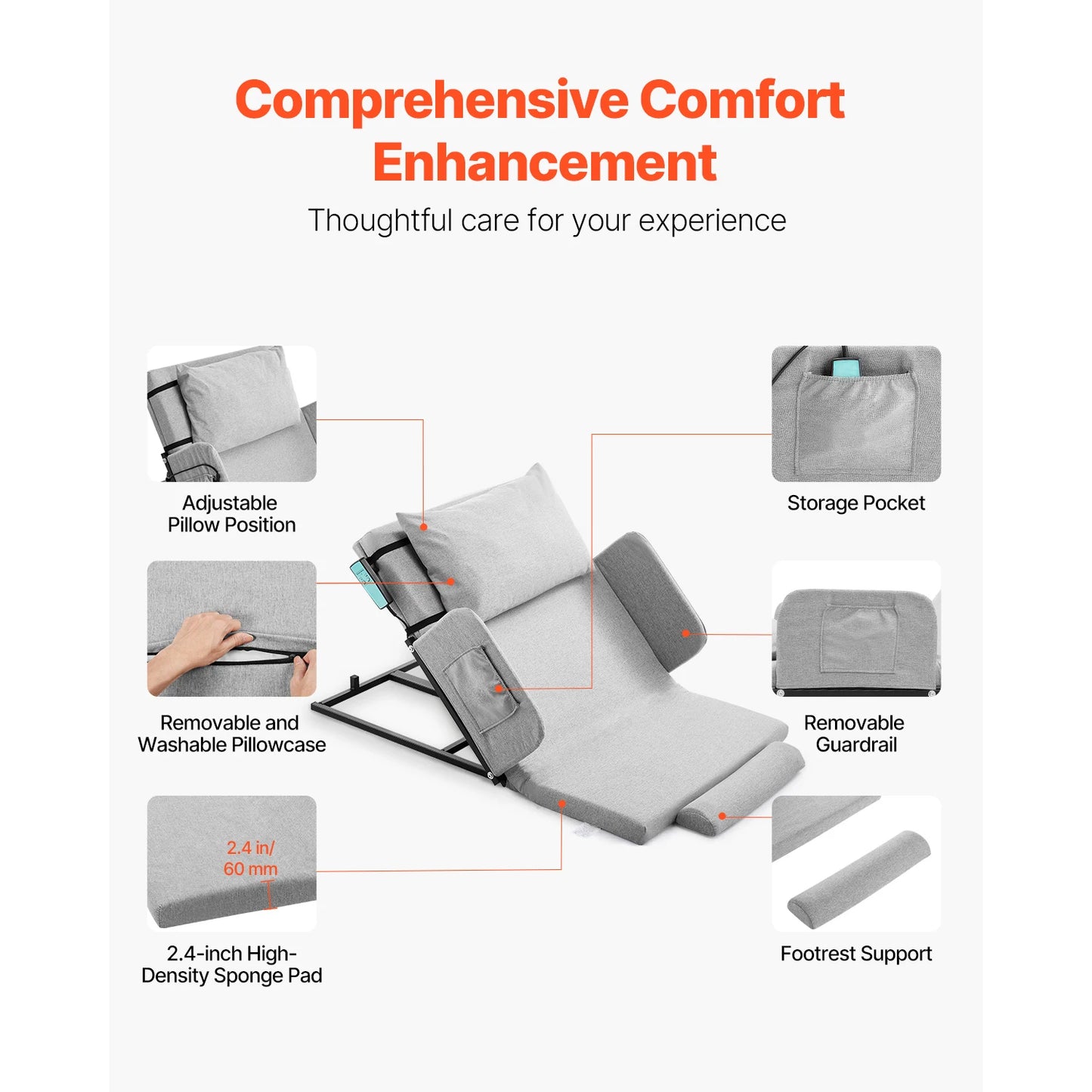 SucceBuy Electric Lifting Backrest For Bed With Guardrail Armrest