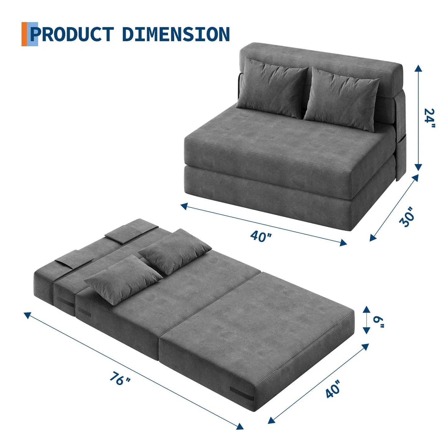 HobbyLane 4 In 1 Folding Sofa Bed Corduroy Loveseat Pillow