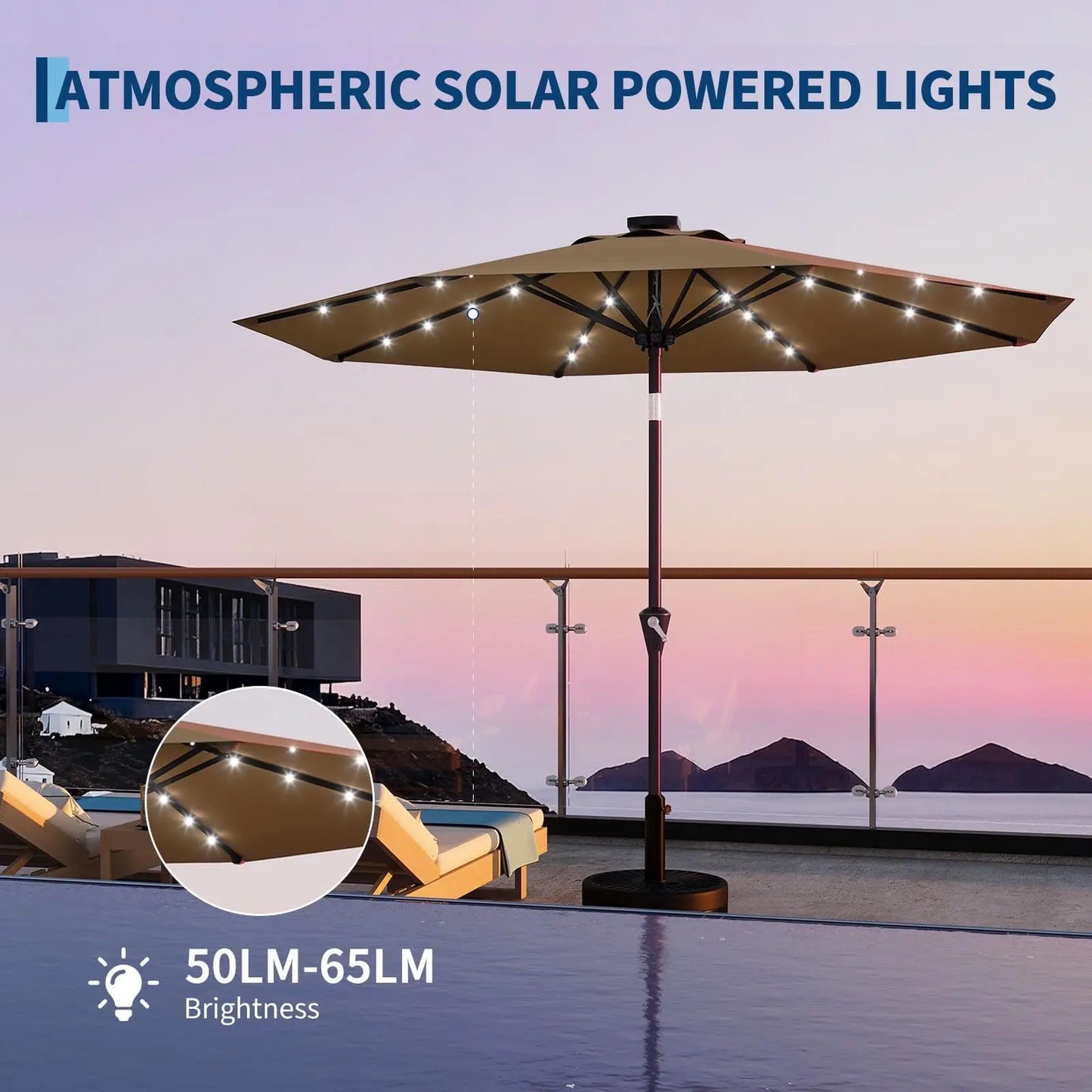 Studyset Solar Powered Patio Umbrella With 32 LED Lights