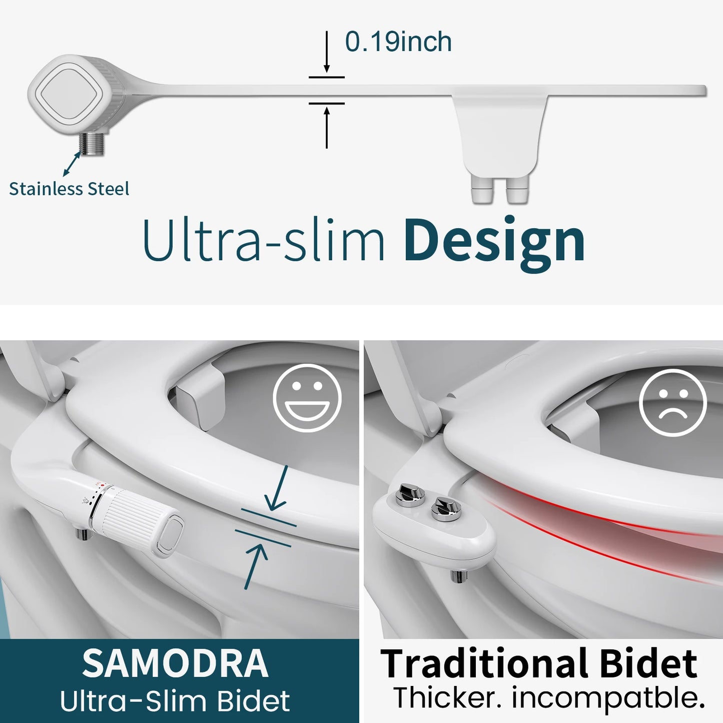 SAMODRA Bidet Non-Electric Toilet Attachment With Dual Nozzles Brass Inlet