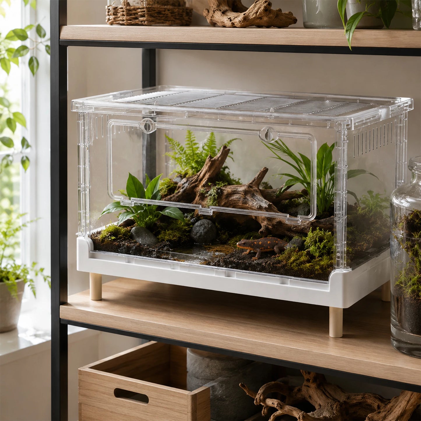 Acrylic Reptile Terrarium With Front Opening Door Clear Ventilation