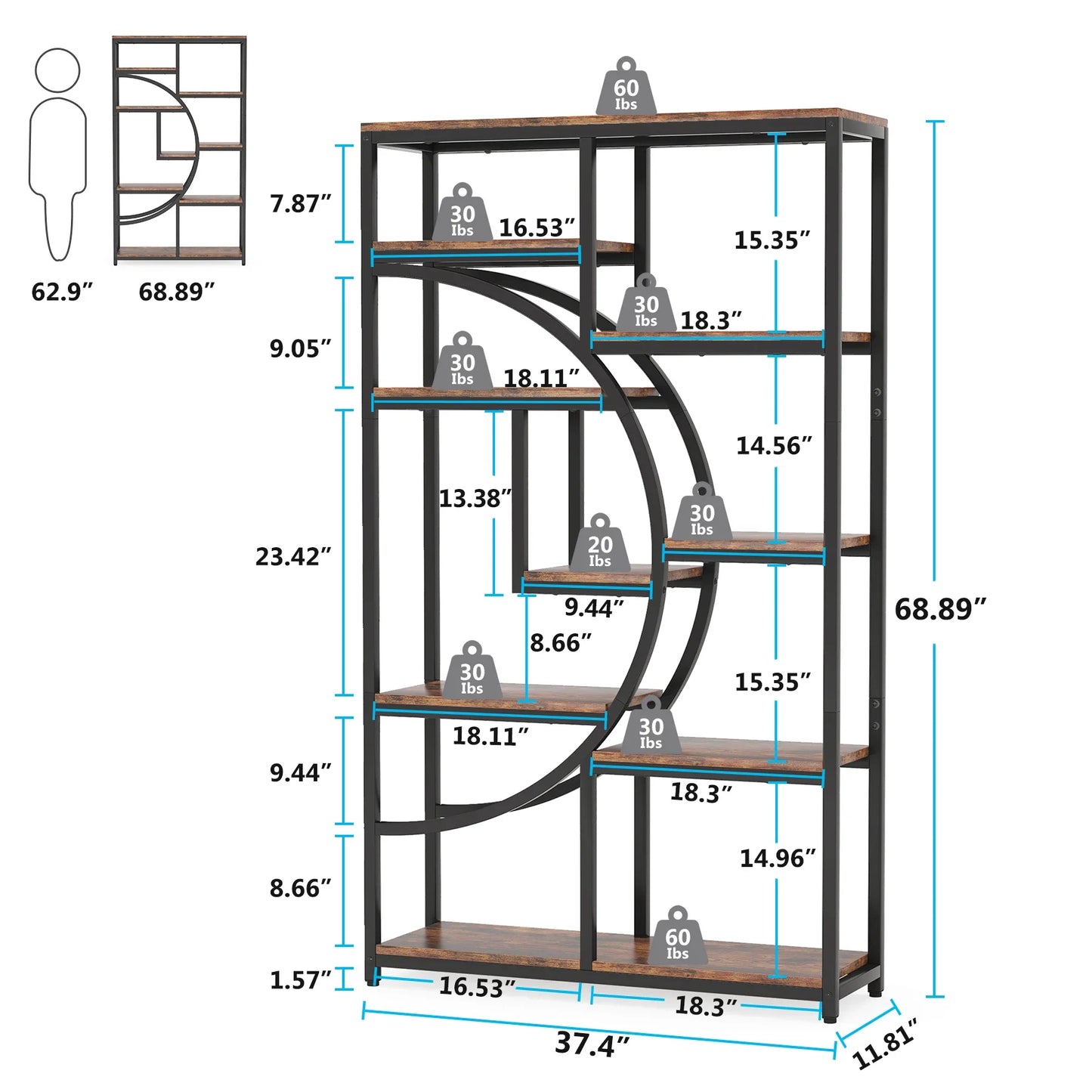 Tribesigns Industrial 5 Tier Etagere Bookshelf Freestanding Storage
