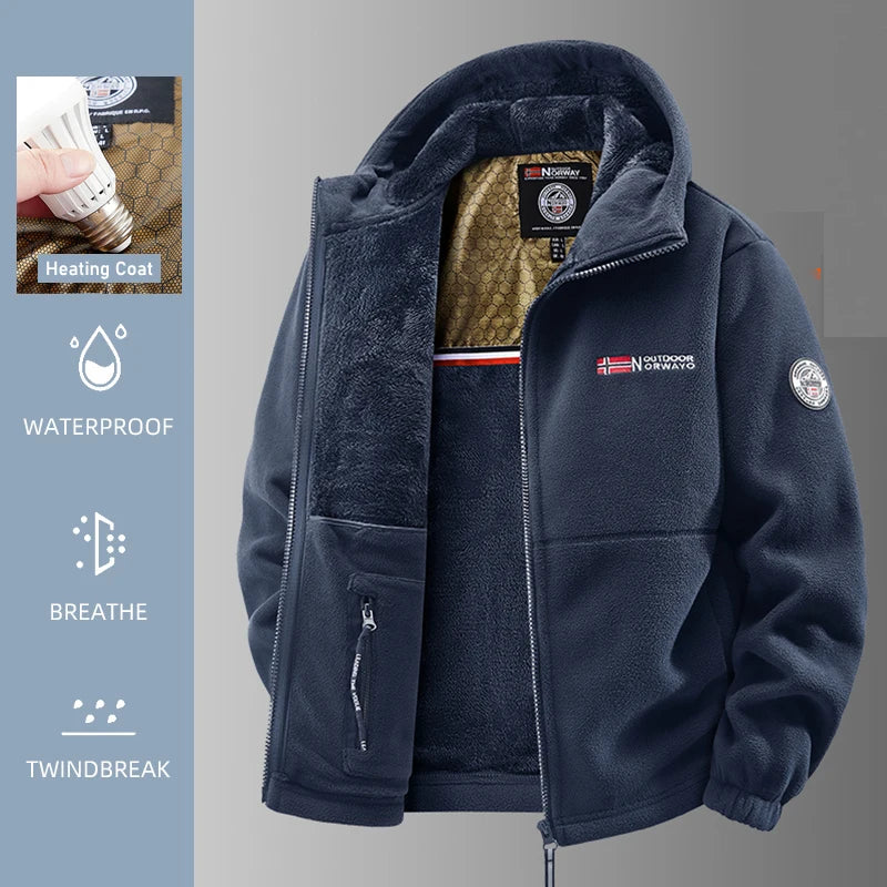 Men's Heated Polar Fleece Jacket Thermal Softshell For Outdoor Hiking