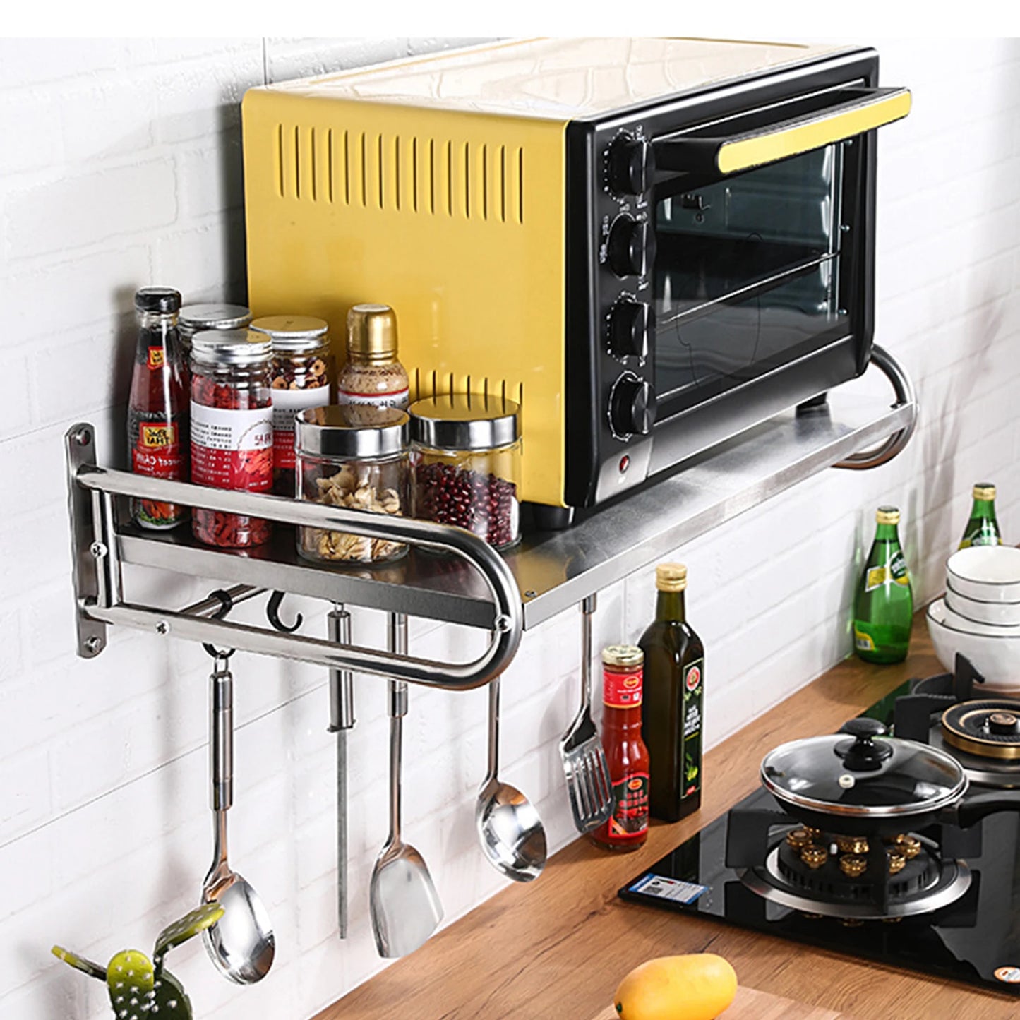Stainless Steel Microwave Oven Rack Wall Mounted Shelf