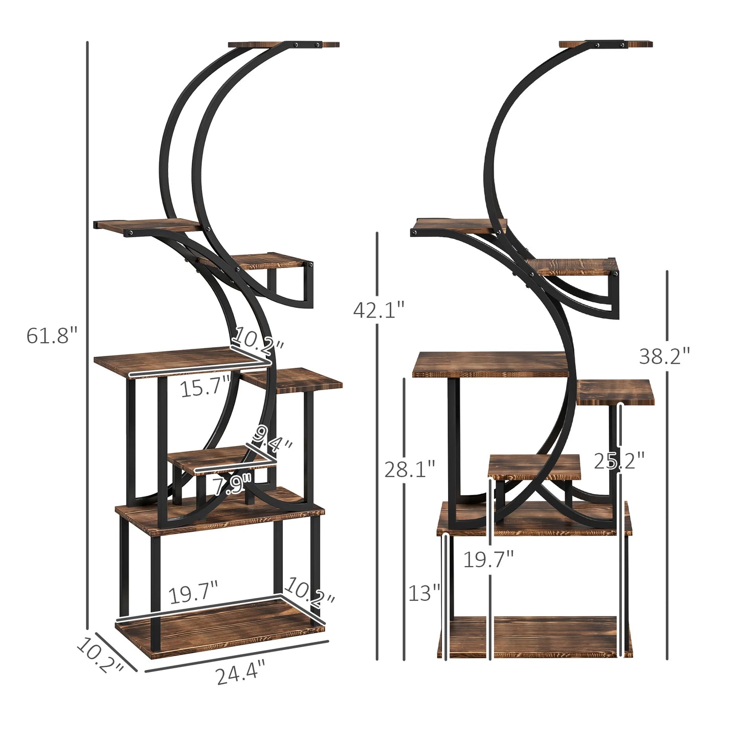 8 Tier Plant Stand S Shaped Corner Shelf Carbonized Finish