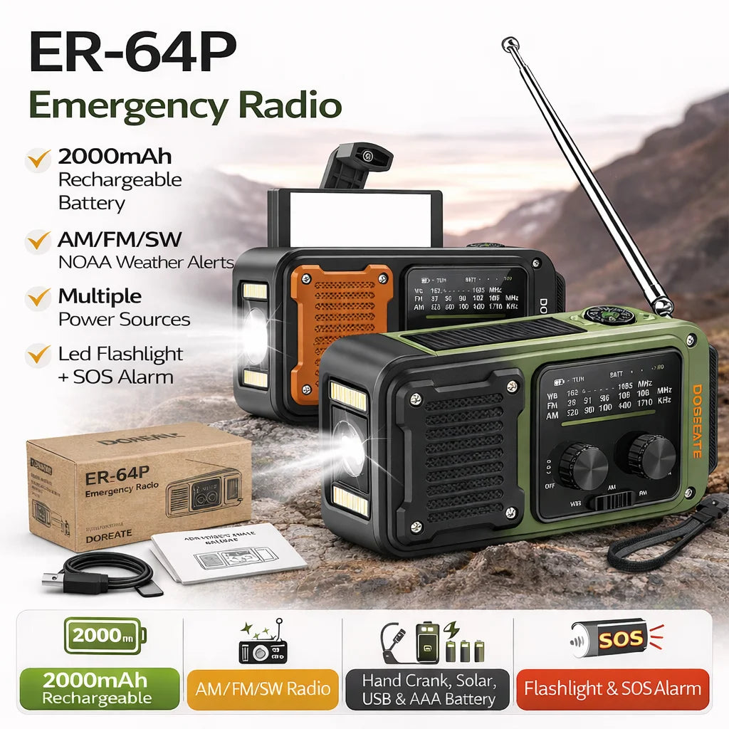 Rechargeable Emergency Radio With Flashlight And USB Power Bank