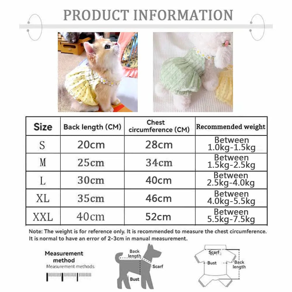 Pretty Small Cat Dress Floral Wreath Collar Pet Dress