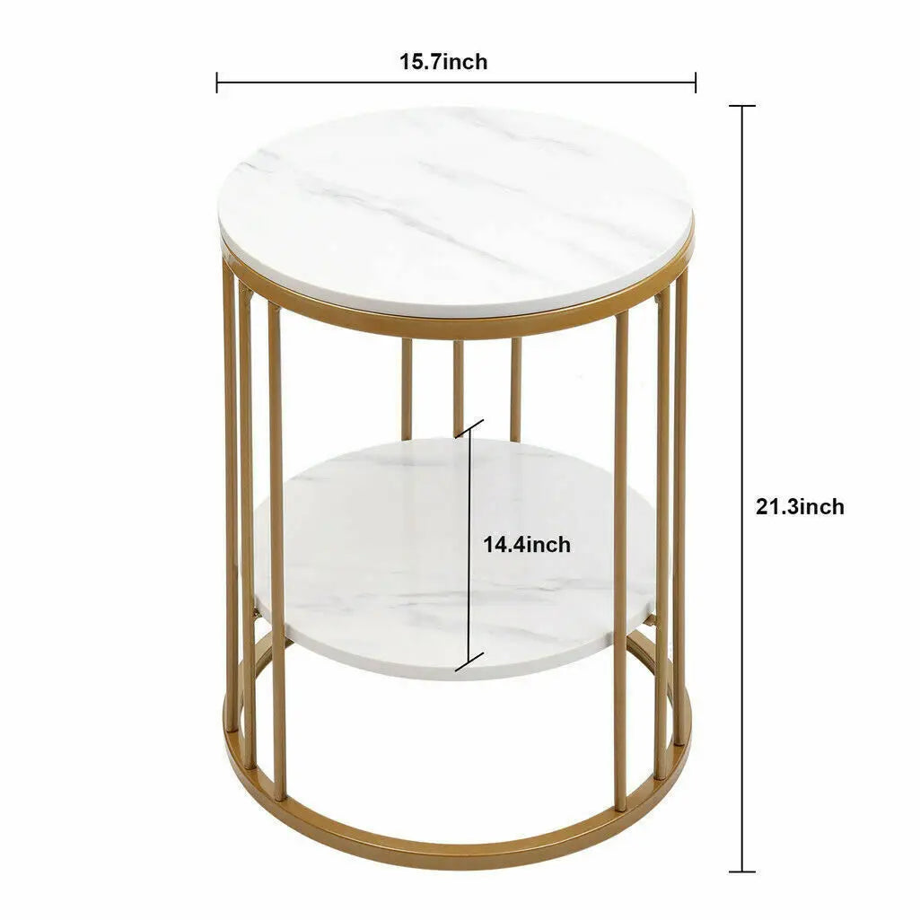 Wisfor Two Tier Marble Round Side Table For Living Room