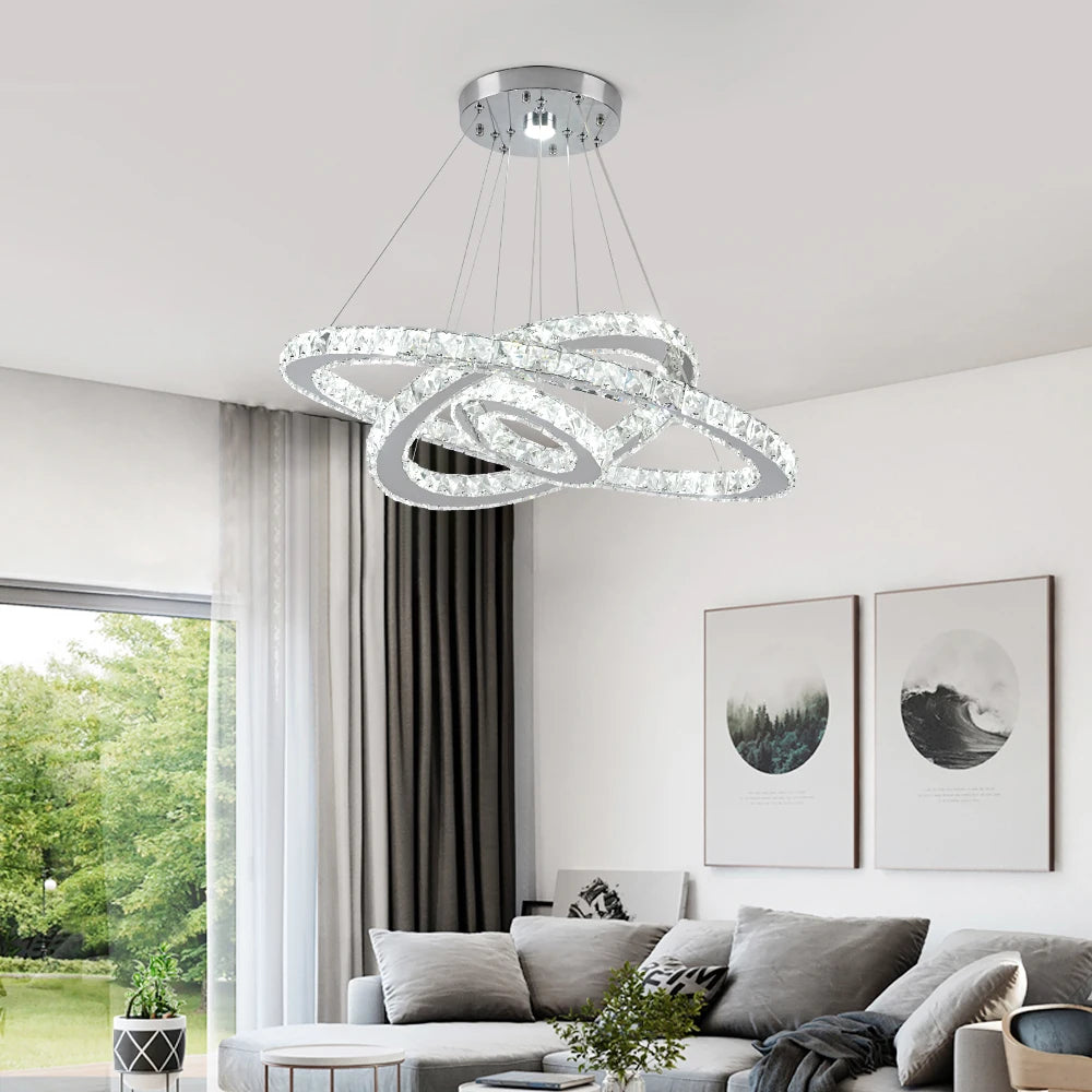 GreeLustr Modern Crystal Dimmable Pendant Light Diy Rings Led Chandelier