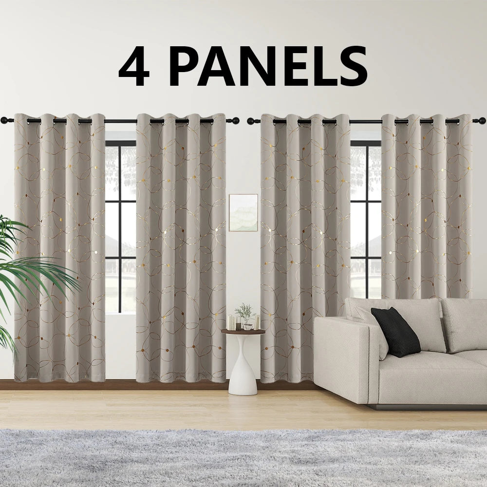 Foil Printed Blackout Curtains Grommet Thermal Insulated Room Darkening