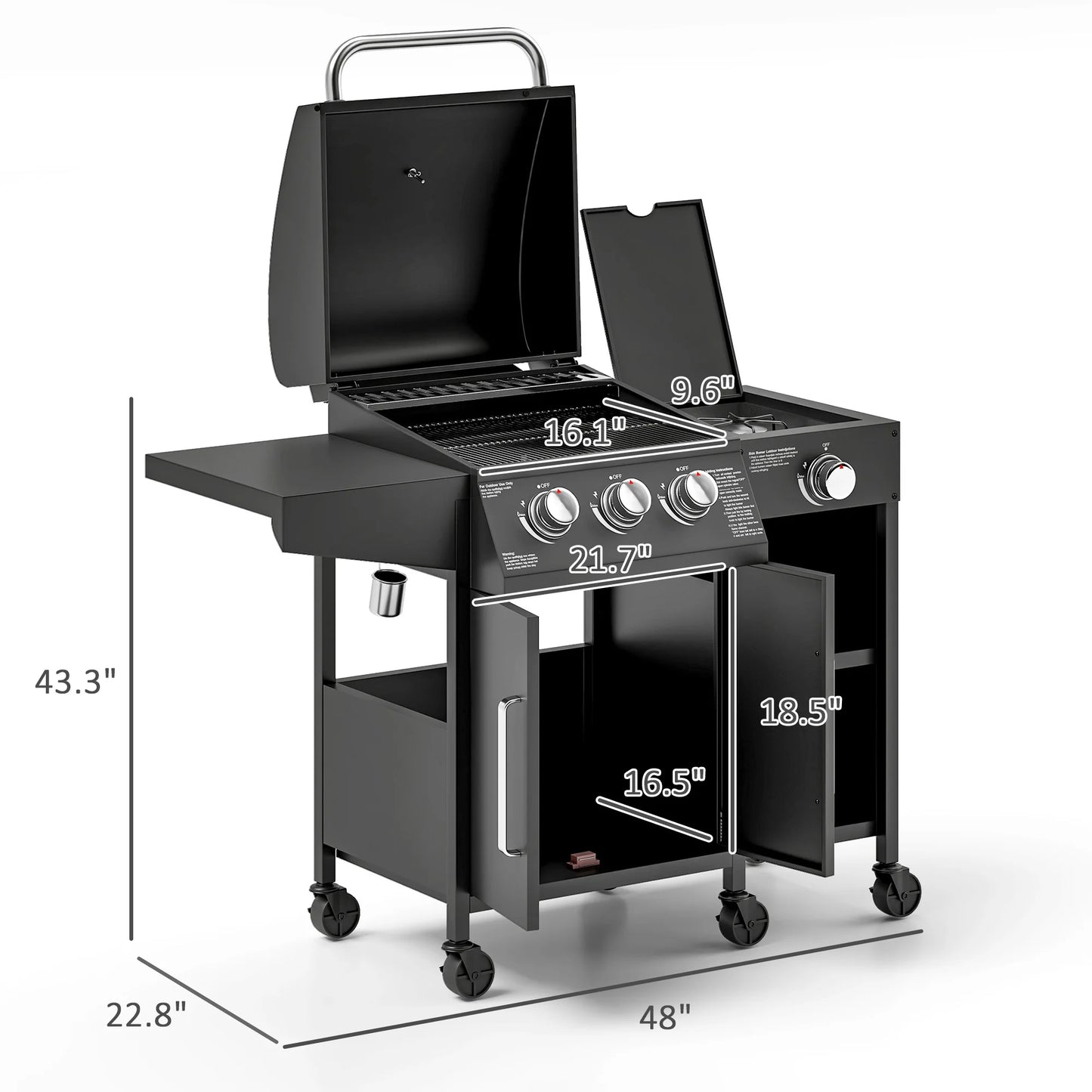 3 Burner Gas Grill With Side Burner And Warming Rack