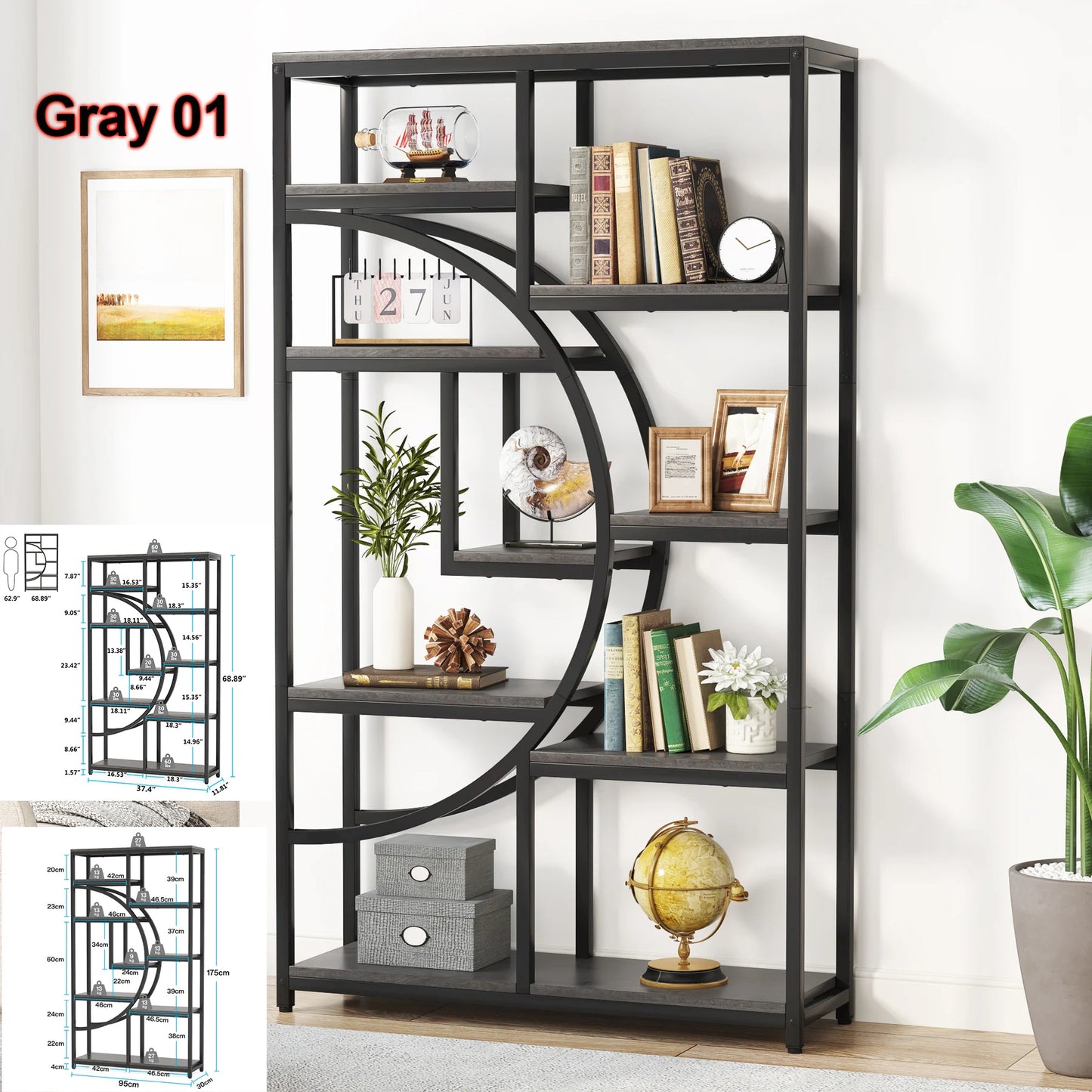 Tribesigns Industrial 5 Tier Etagere Bookshelf Freestanding Storage