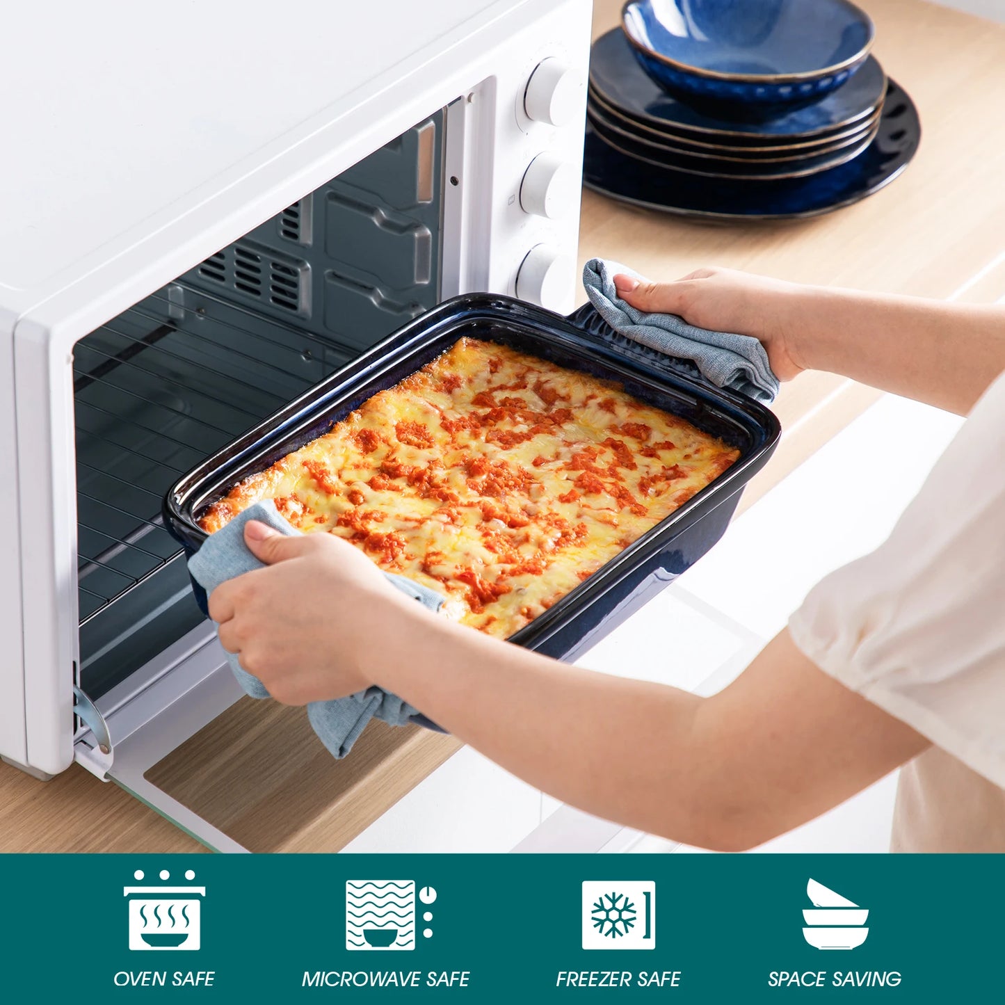 Malacasa Starry Stoneware Casserole Dish Large Lasagna Pan With Lid