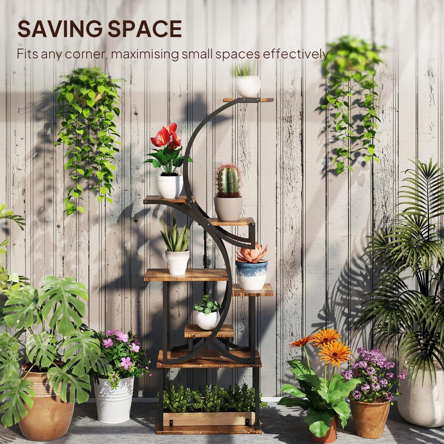 8 Tier Plant Stand S Shaped Corner Shelf Carbonized Finish