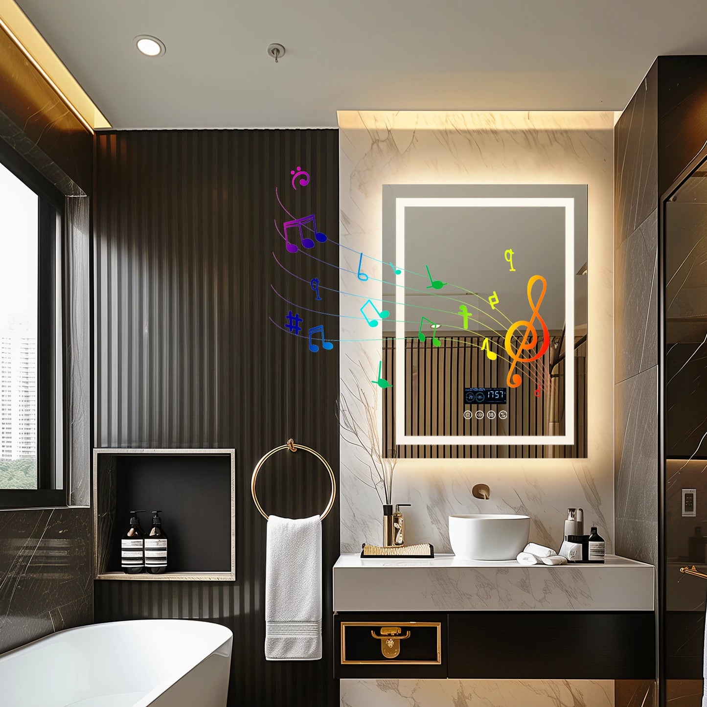 Wisfor Lighted Bathroom Mirror With Bluetooth Speaker And Anti Fog