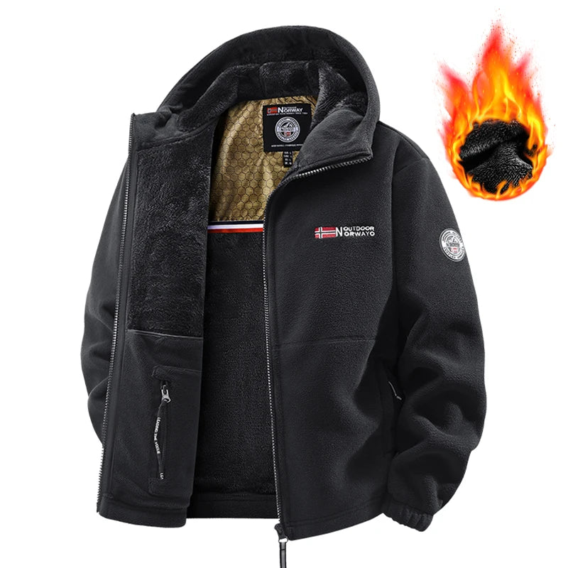 Men Heated Fleece Jacket With Windproof Thermal Outdoor Coat