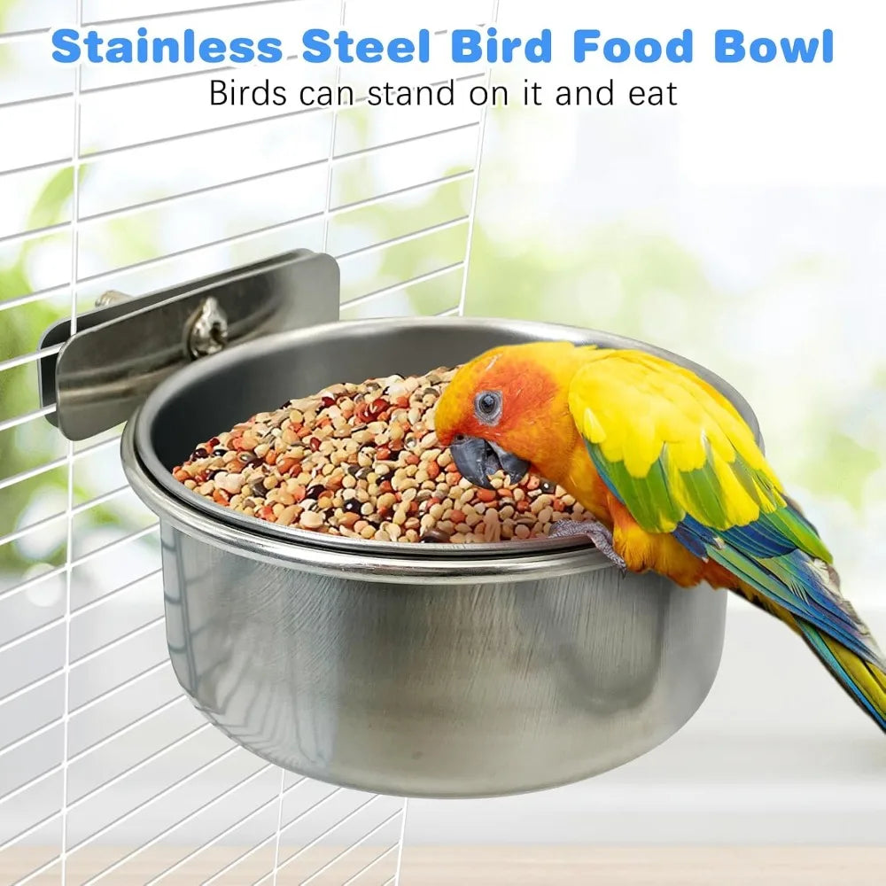 Bird Cage Feeder Cups 2 Pack Parrot Bowl Holder Clamp