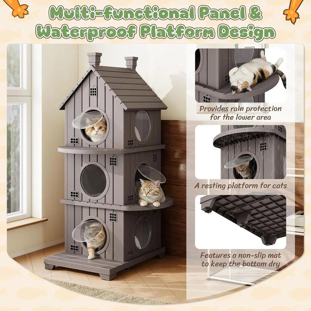 Outdoor Resin Cat House Weatherproof With Elevated Base