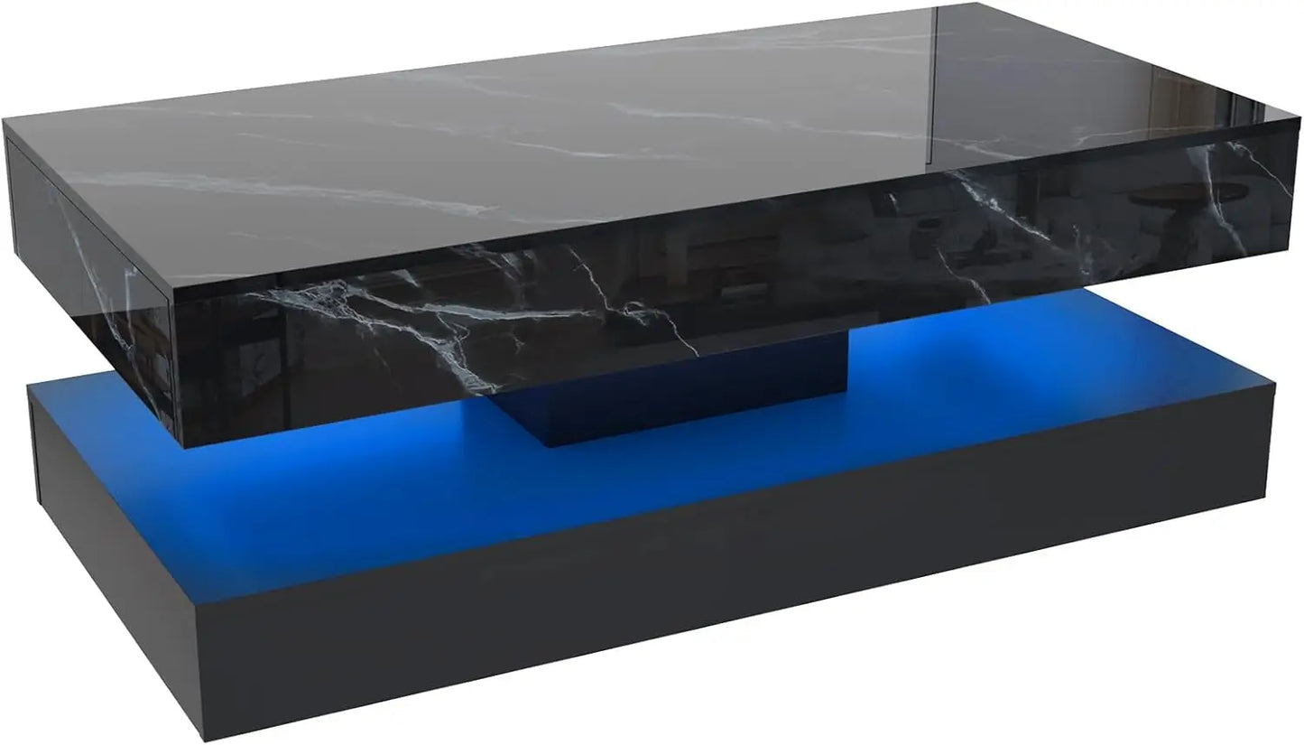QiaoShiRen Modern LED Coffee Table With Double Storage Drawers