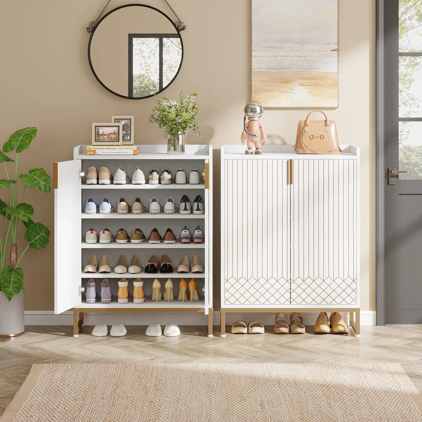 Tribesigns 5 Tier Shoe Cabinet With Doors Wood Storage