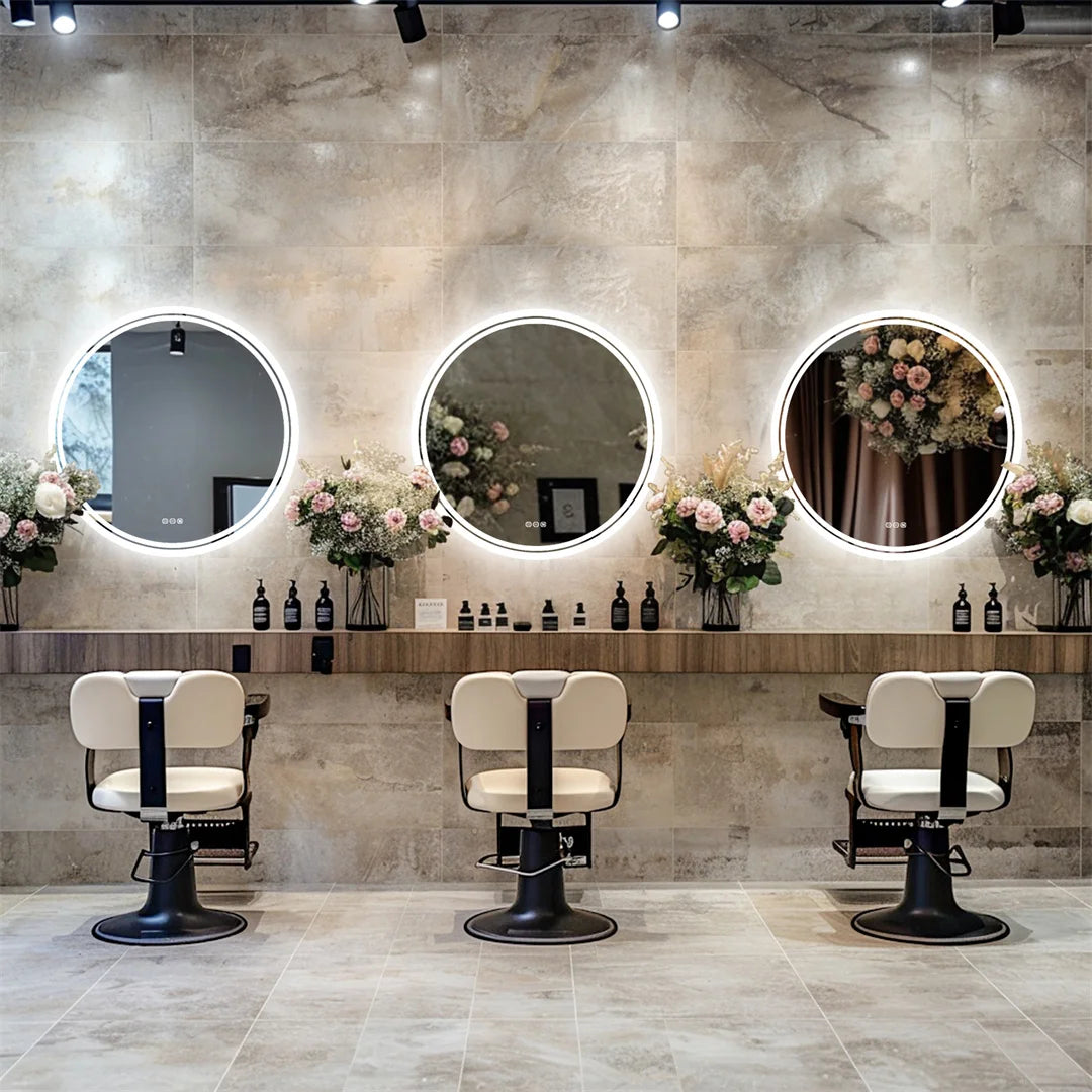 LUVODI Round LED Bathroom Mirror With Touch Dimmer Anti Fog