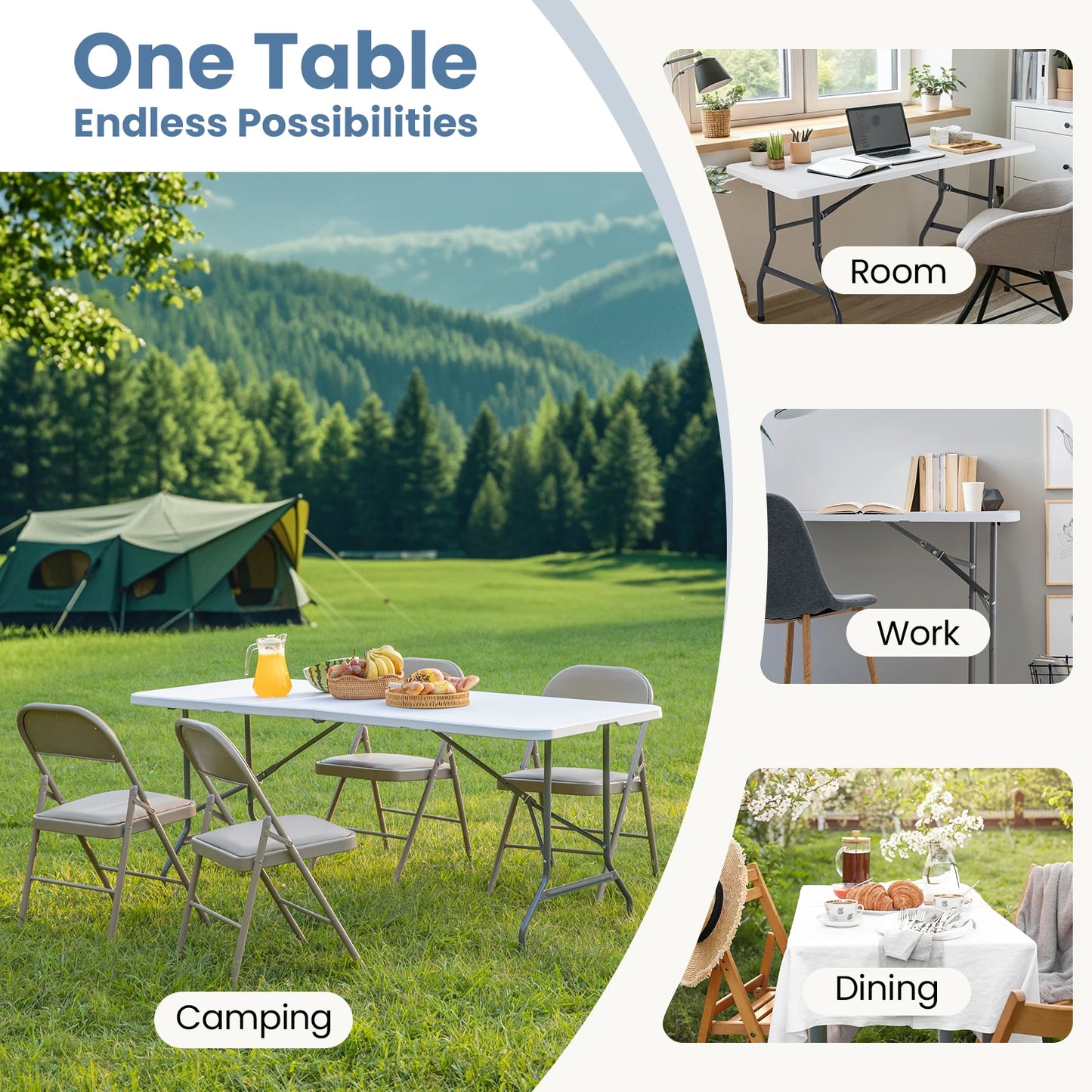JHK Portable Folding Table Heavy Duty Outdoor Indoor With Carrying Handle