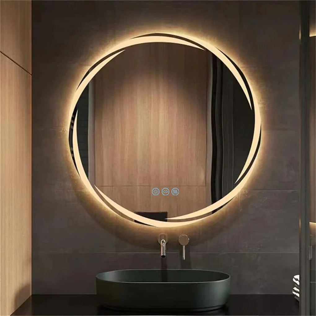 LED Round Bathroom Mirror Backlit Anti Fog Shatterproof Dimmable