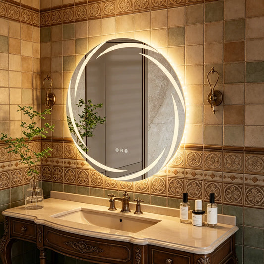 LED Round Bathroom Mirror Backlit Anti Fog Shatterproof Dimmable